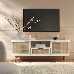 Izzy Curved Rattan 150cm TV Unit, White