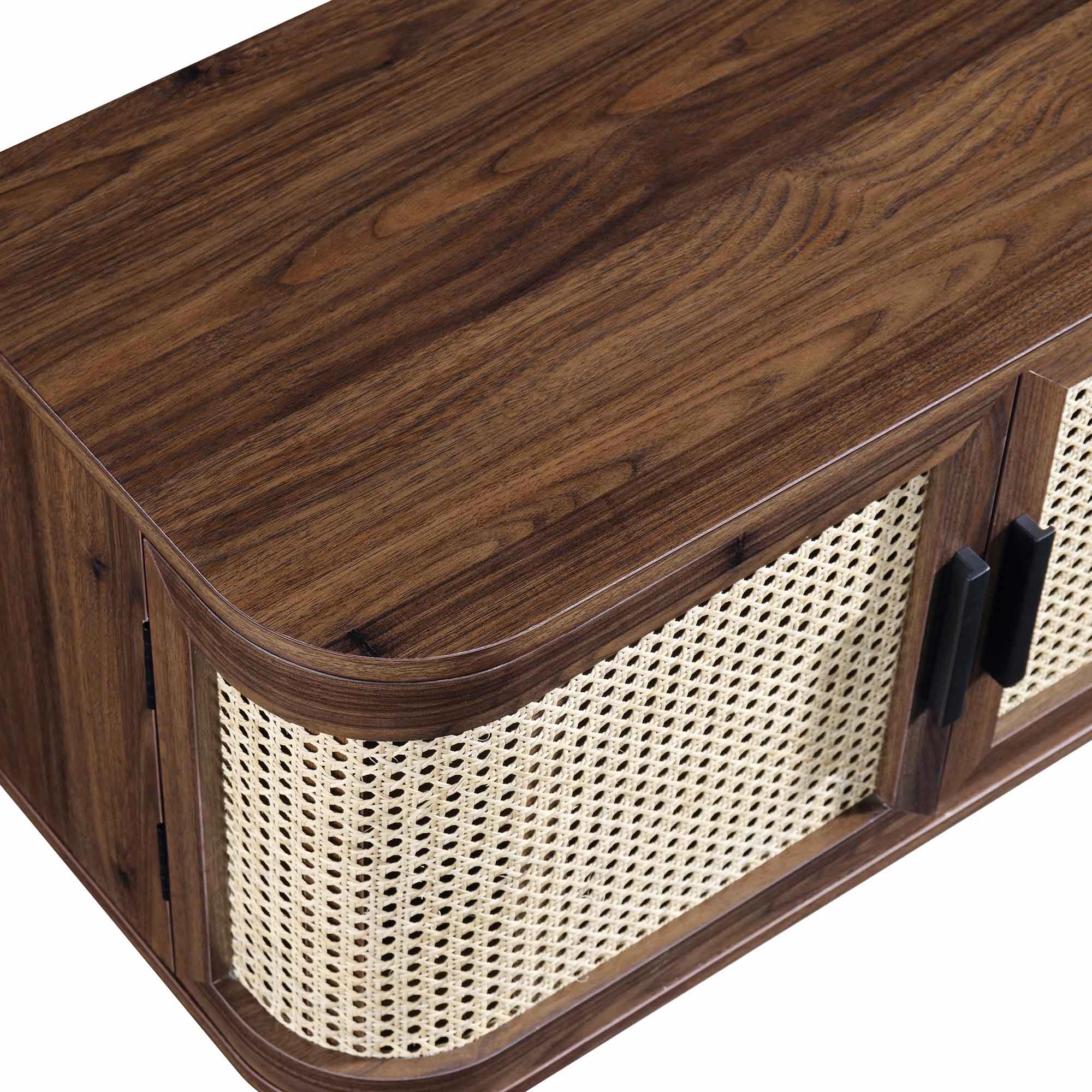 Izzy Curved Rattan 160cm Wide TV Unit, Walnut