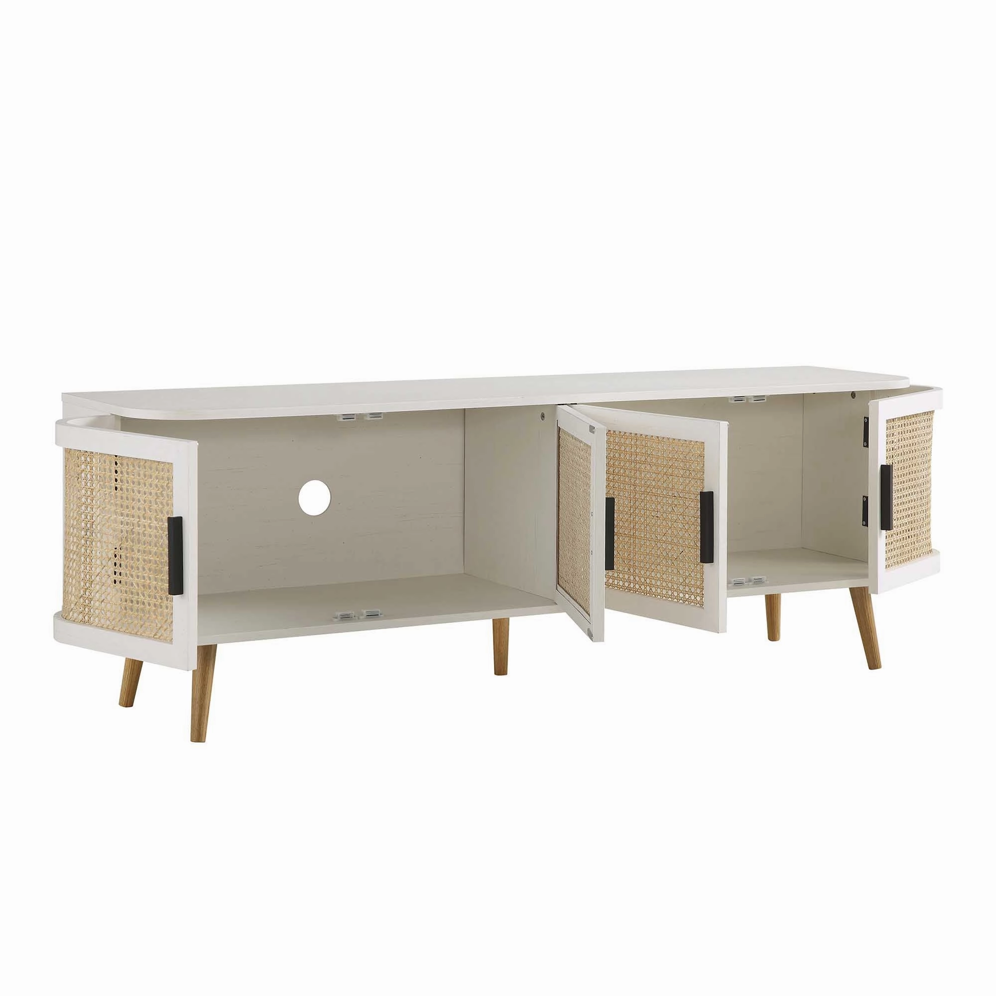 Izzy Curved Rattan 160cm Wide TV Unit, White