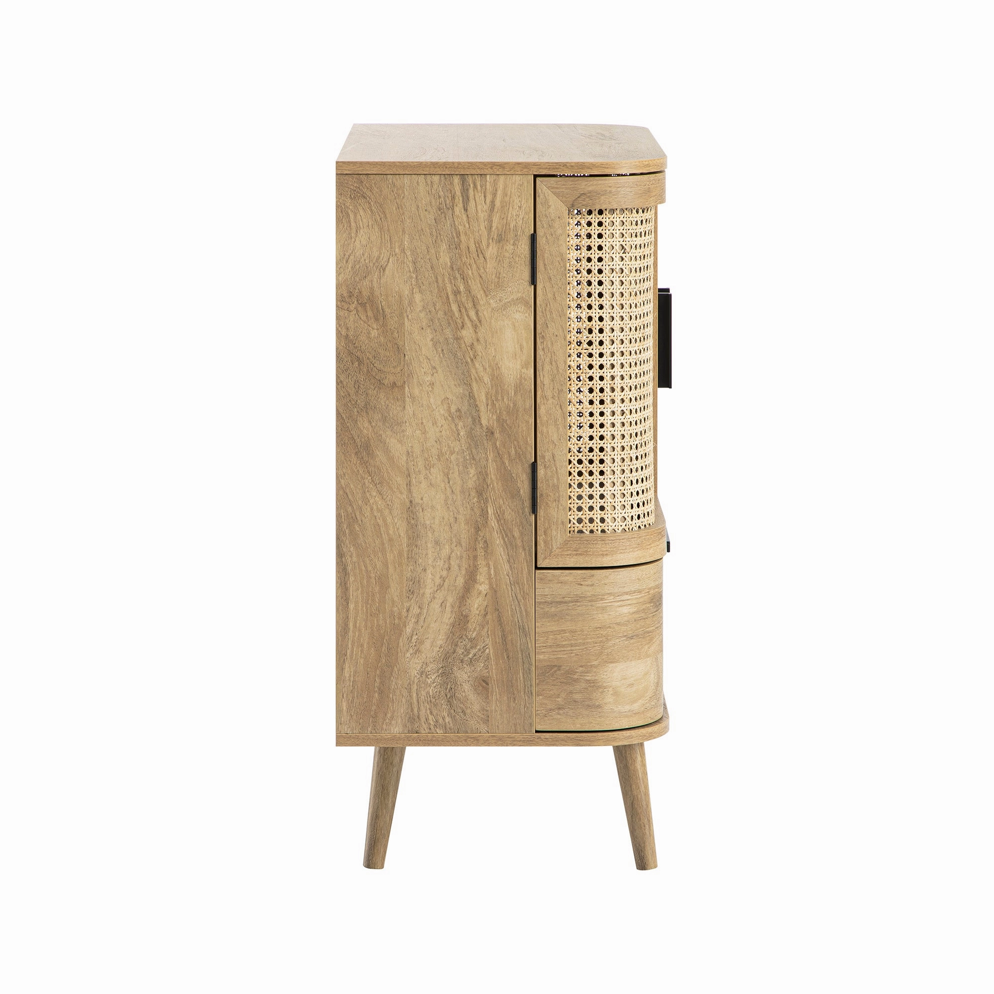 Izzy Curved Rattan 1-Drawer Small Sideboard, Natural