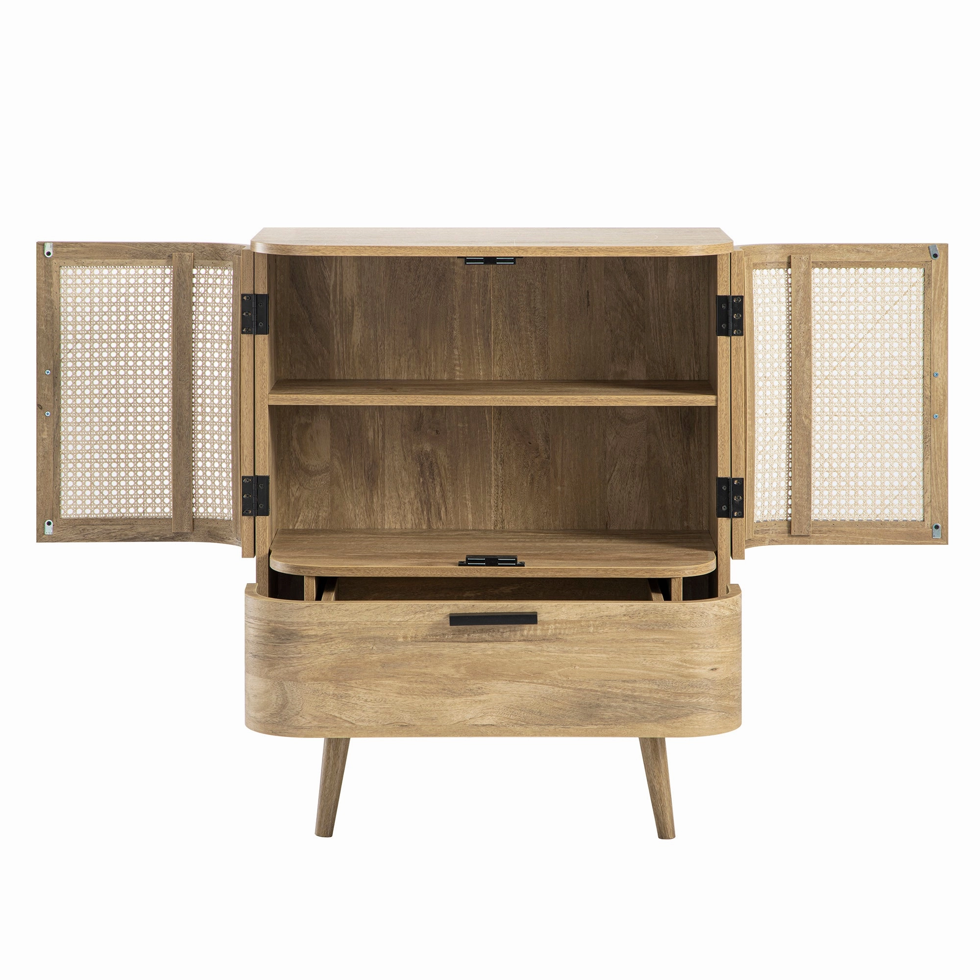 Izzy Curved Rattan 1-Drawer Small Sideboard, Natural