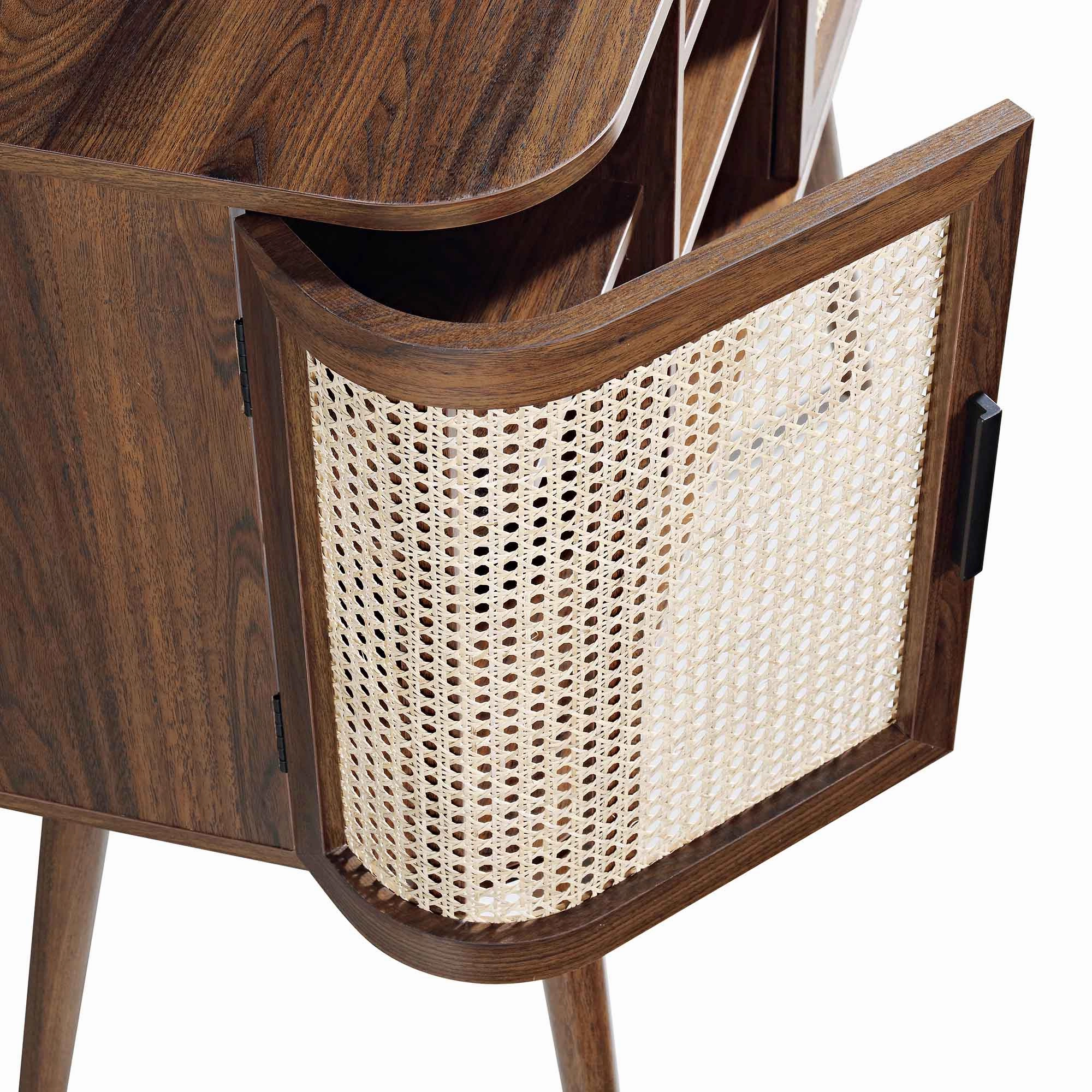 Izzy Curved Rattan 2-Door Buffet Sideboard, Walnut