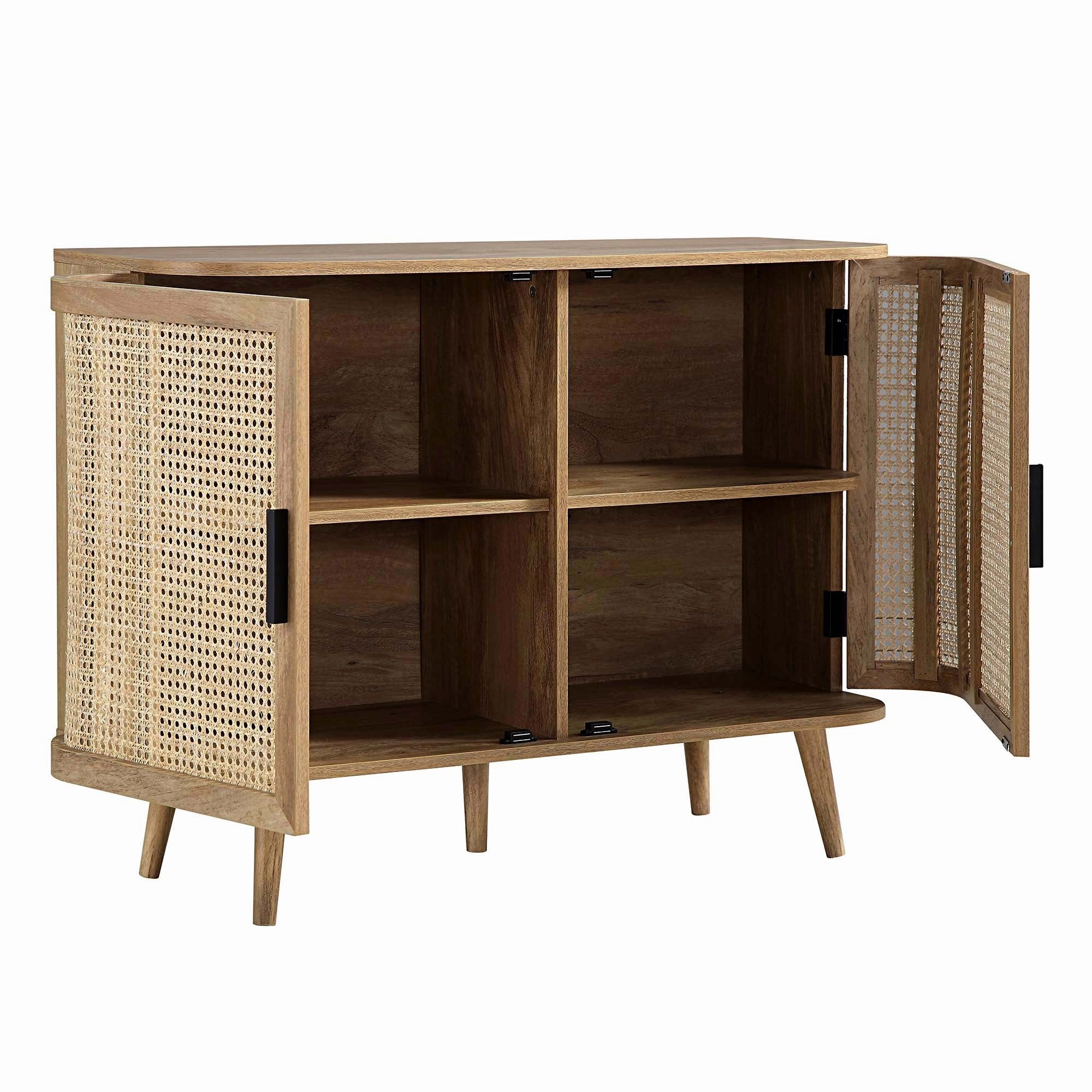 Izzy Curved Rattan 2-Door Small Sideboard, Natural