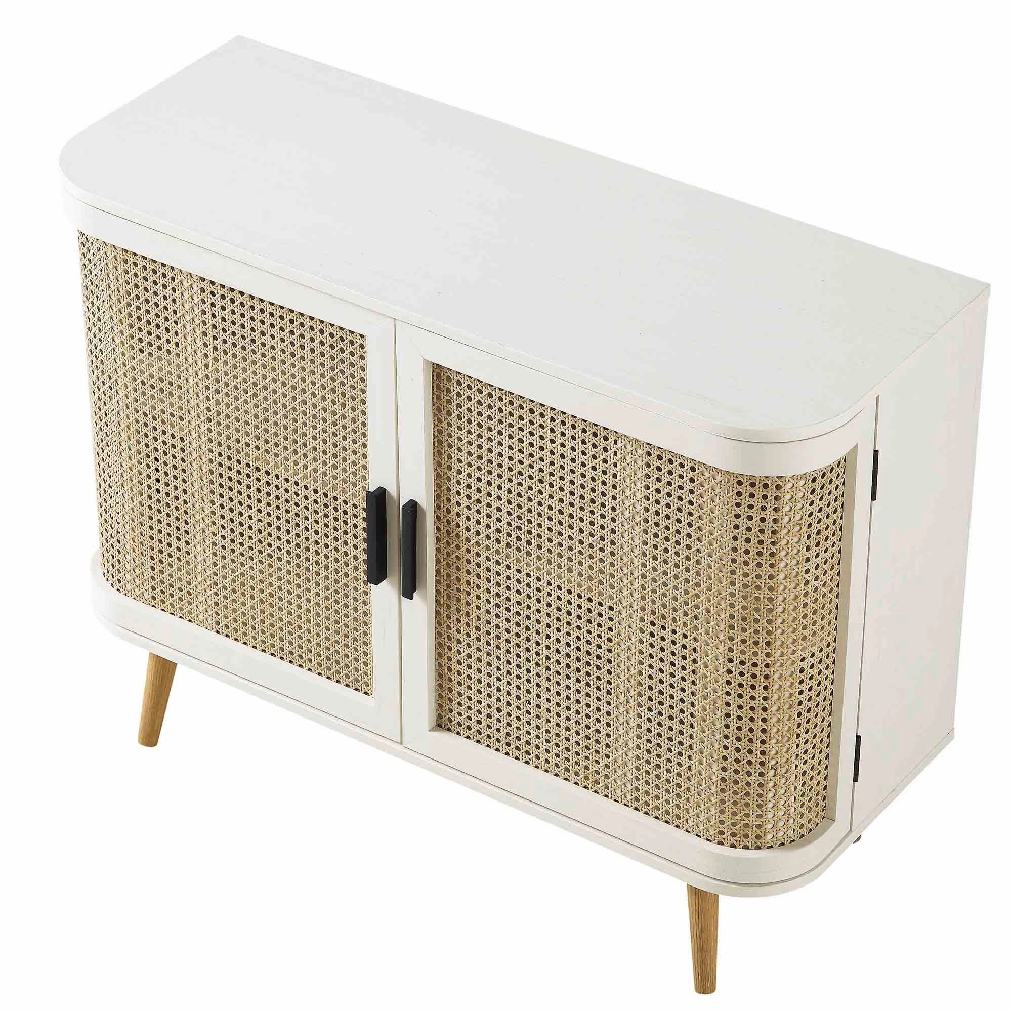 Izzy Curved Rattan 2-Door Small Sideboard, White