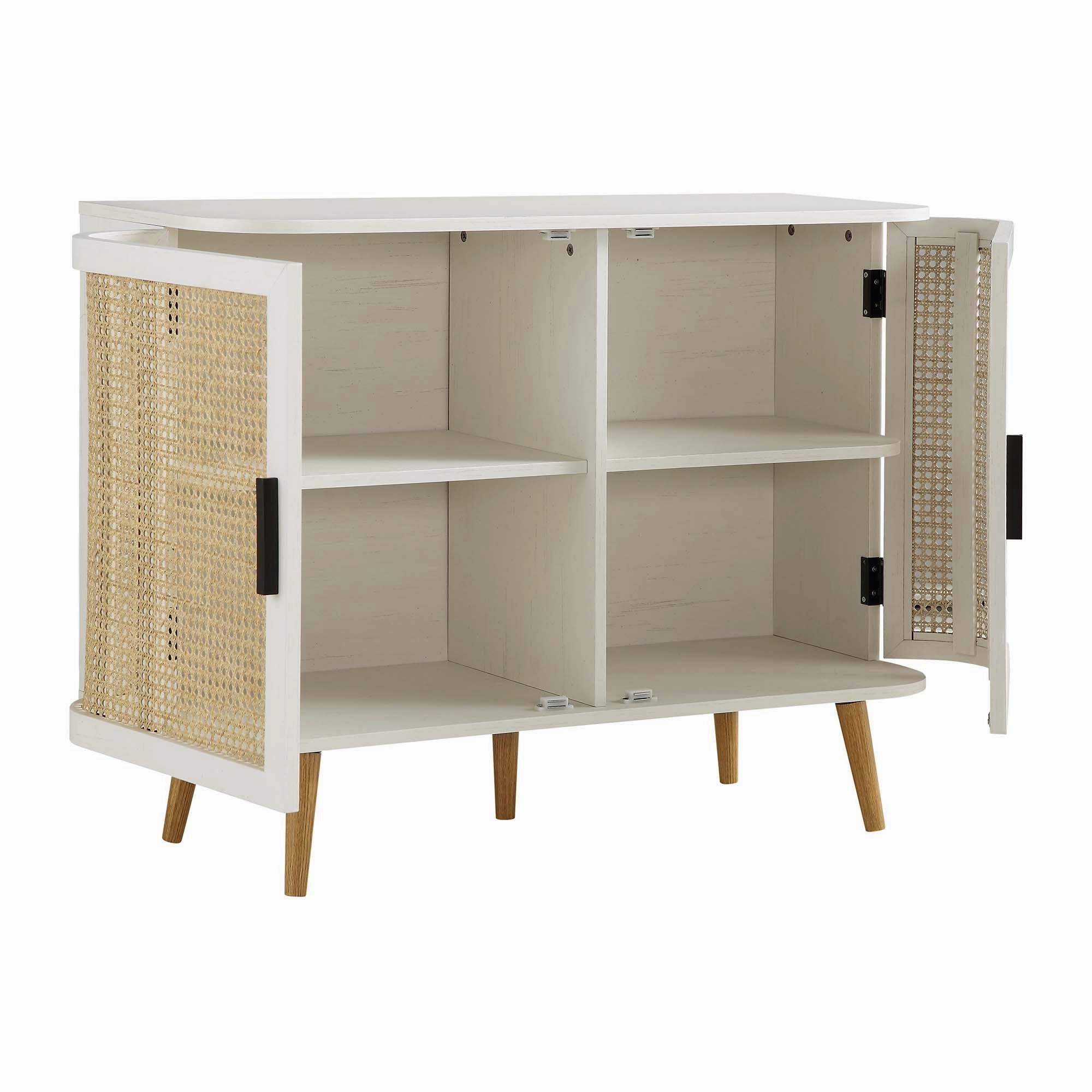 Izzy Curved Rattan 2-Door Small Sideboard, White
