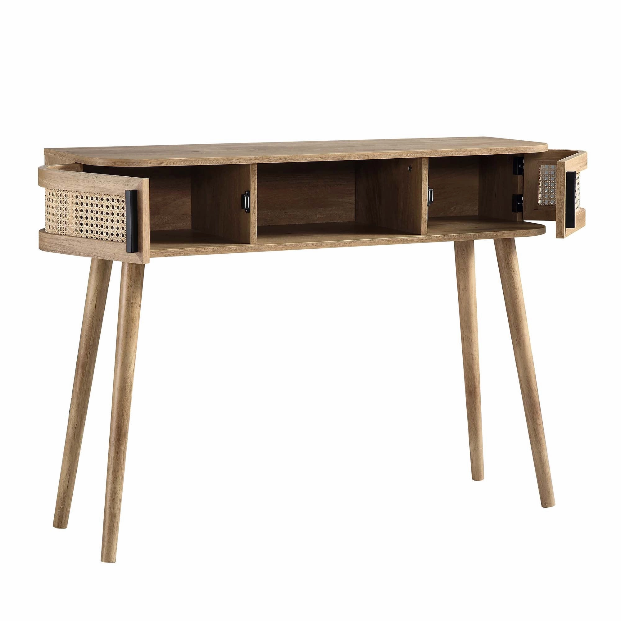 Izzy Curved Rattan 2-Door Table, Natural