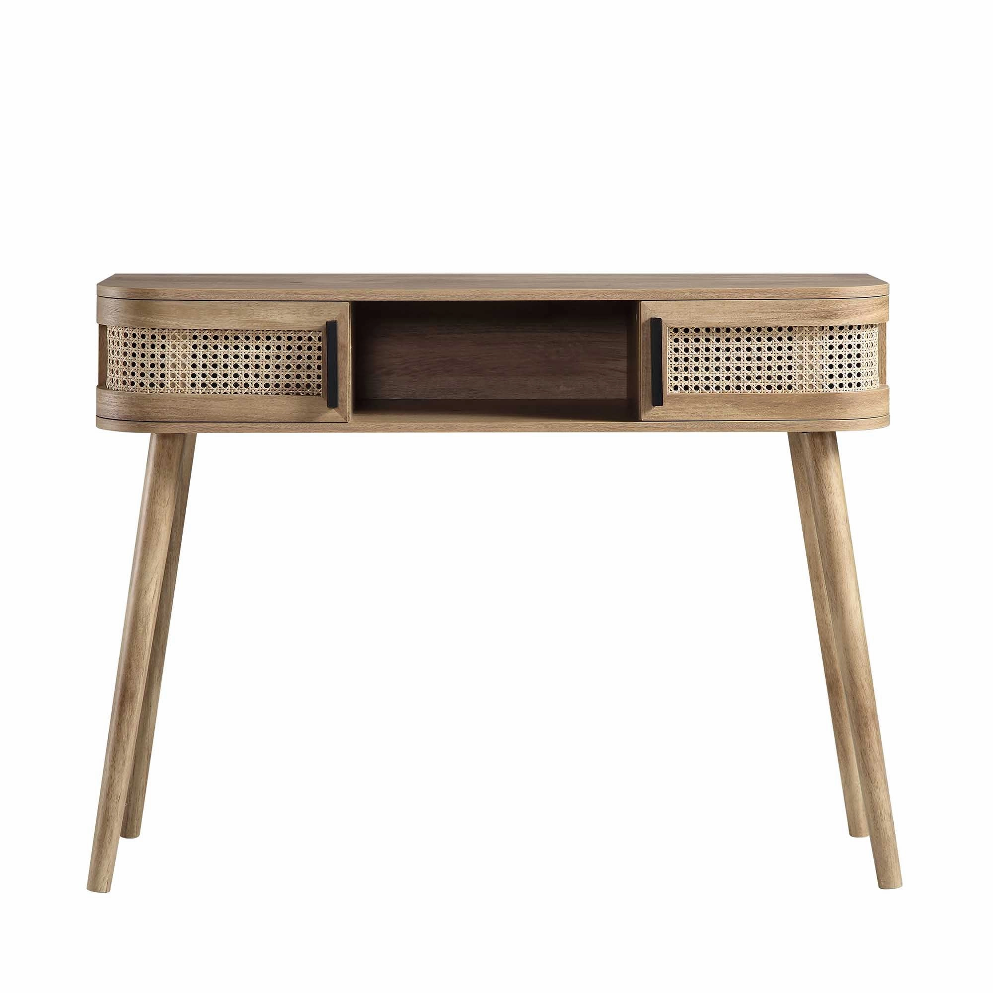 Izzy Curved Rattan 2-Door Table, Natural