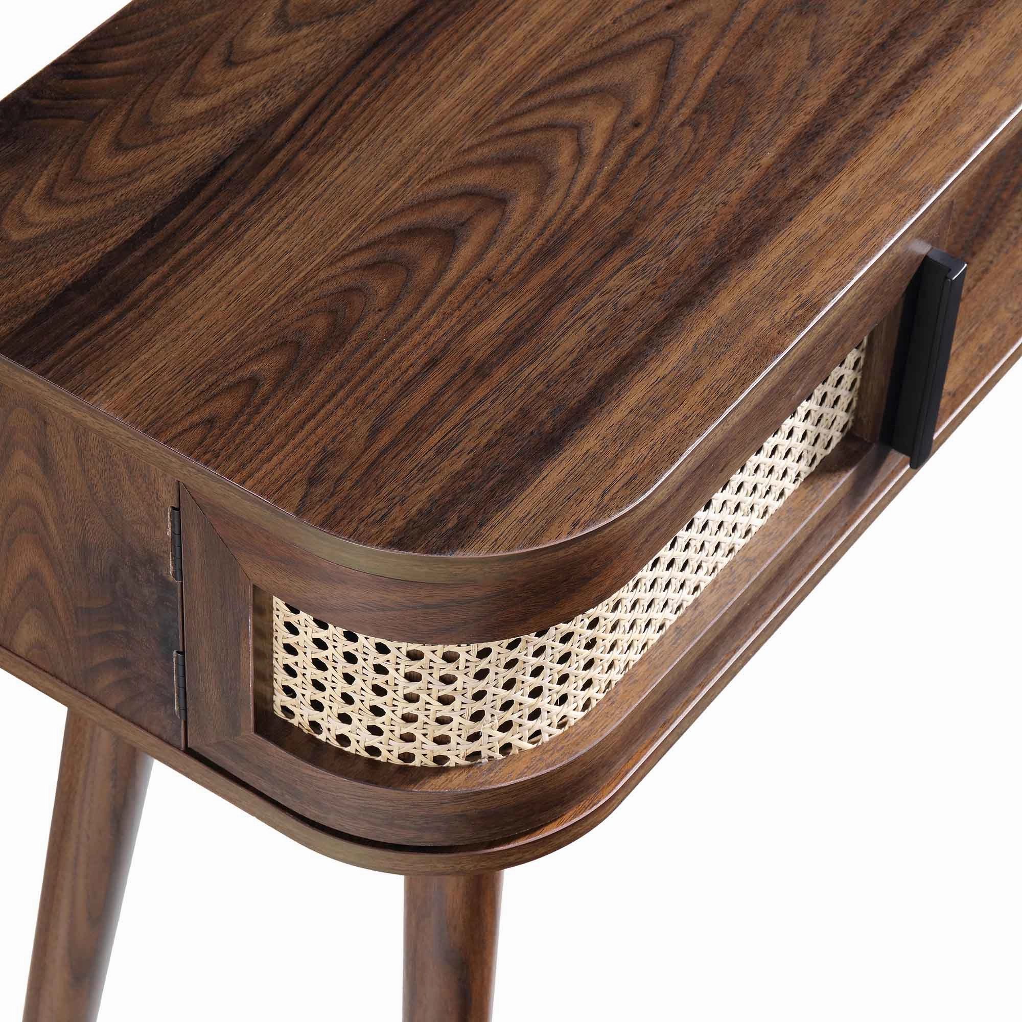 Izzy Curved Rattan 2-Door Table, Walnut