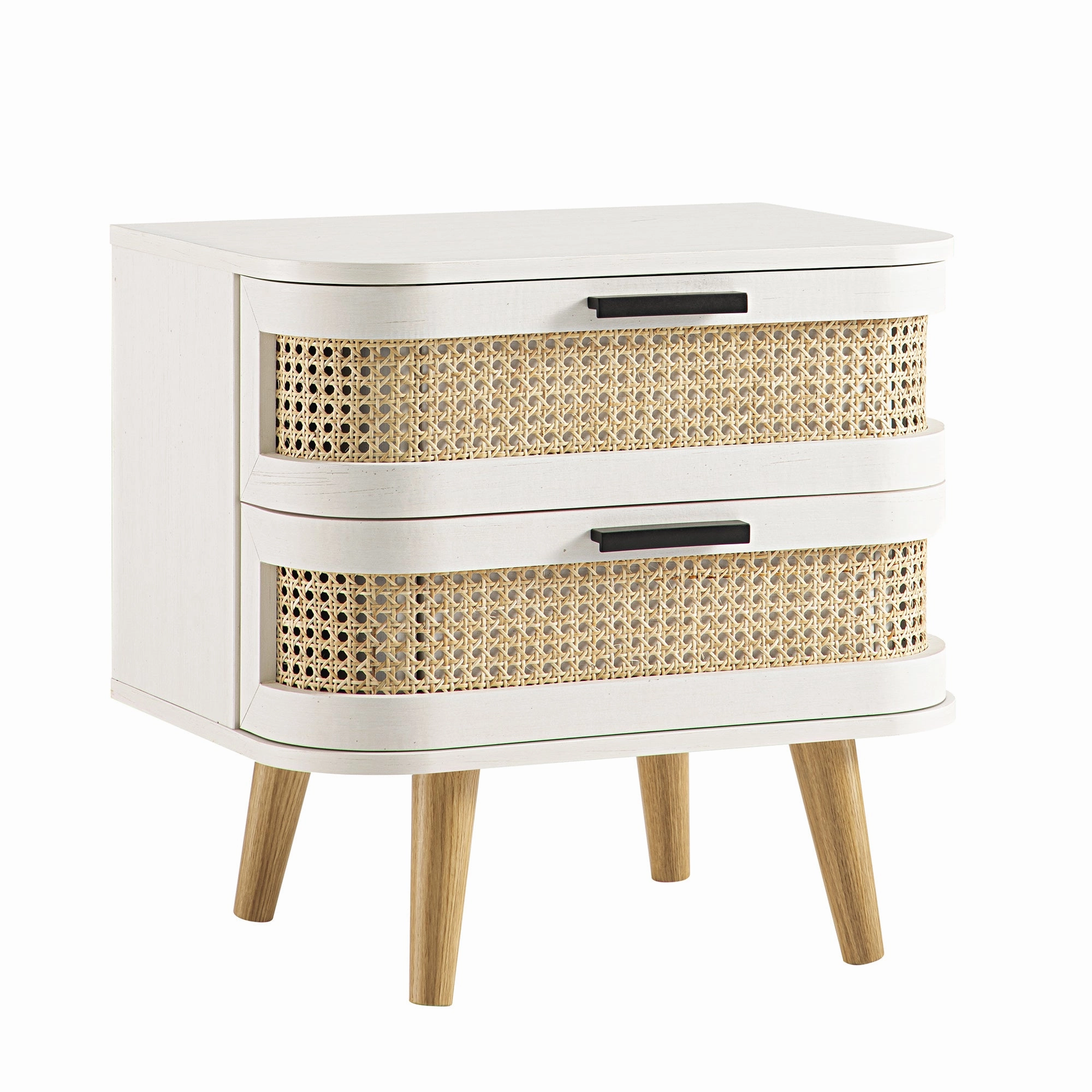 Izzy Curved Rattan 2-Drawer Bedside Table, White
