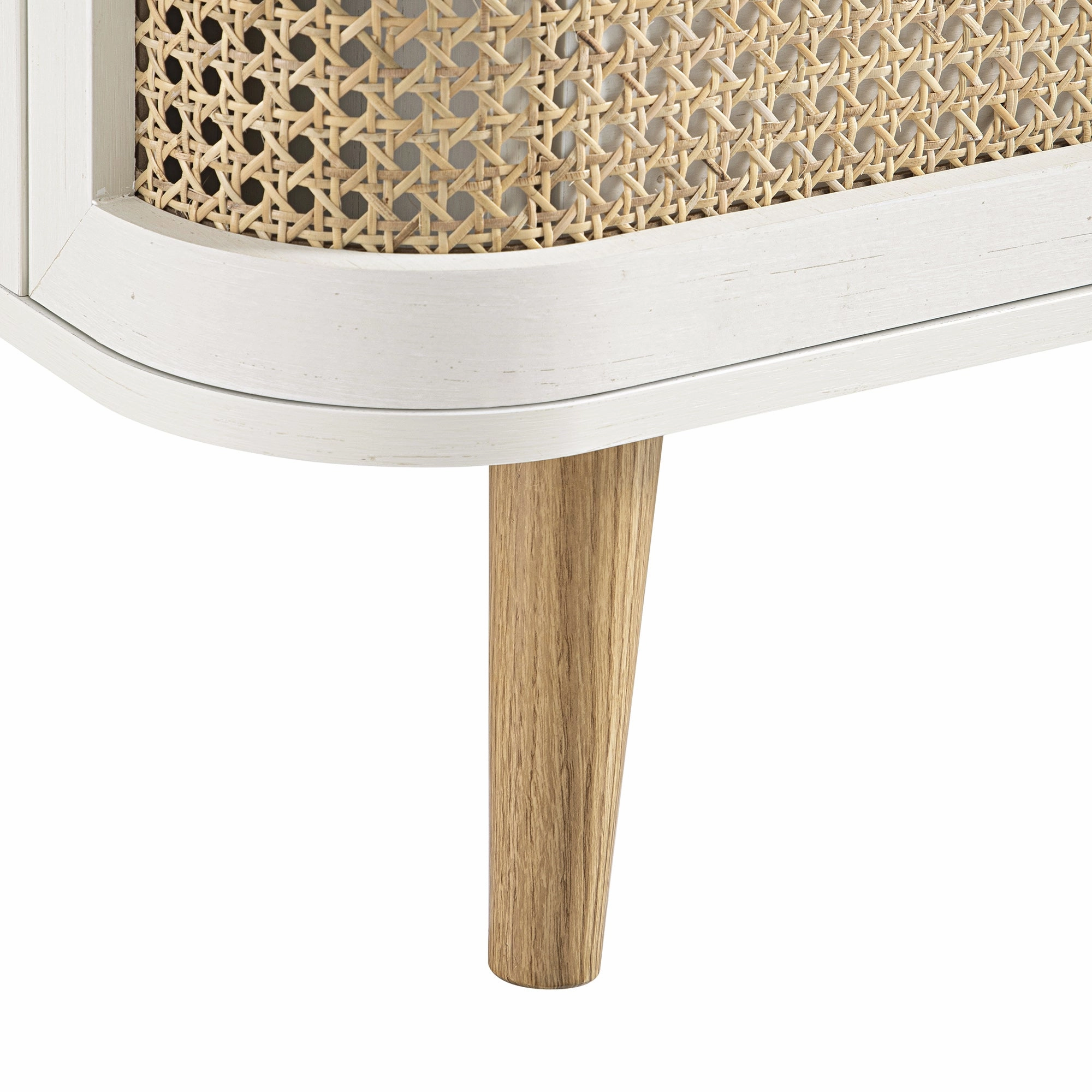 Izzy Curved Rattan 2-Drawer Bedside Table, White