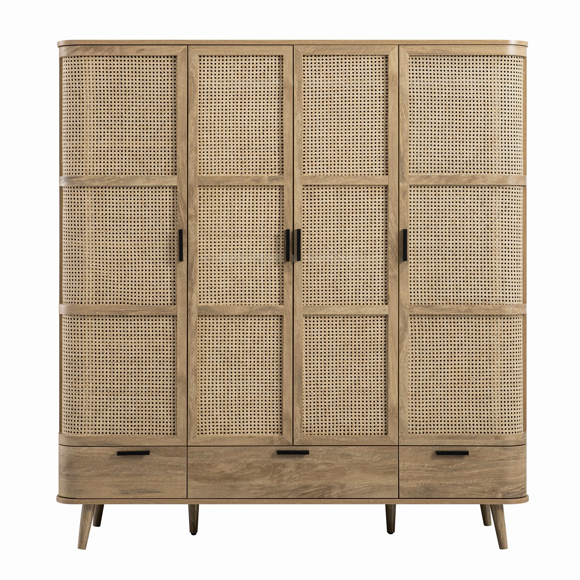 Izzy Curved Rattan 4-Door Wardrobe, Natural