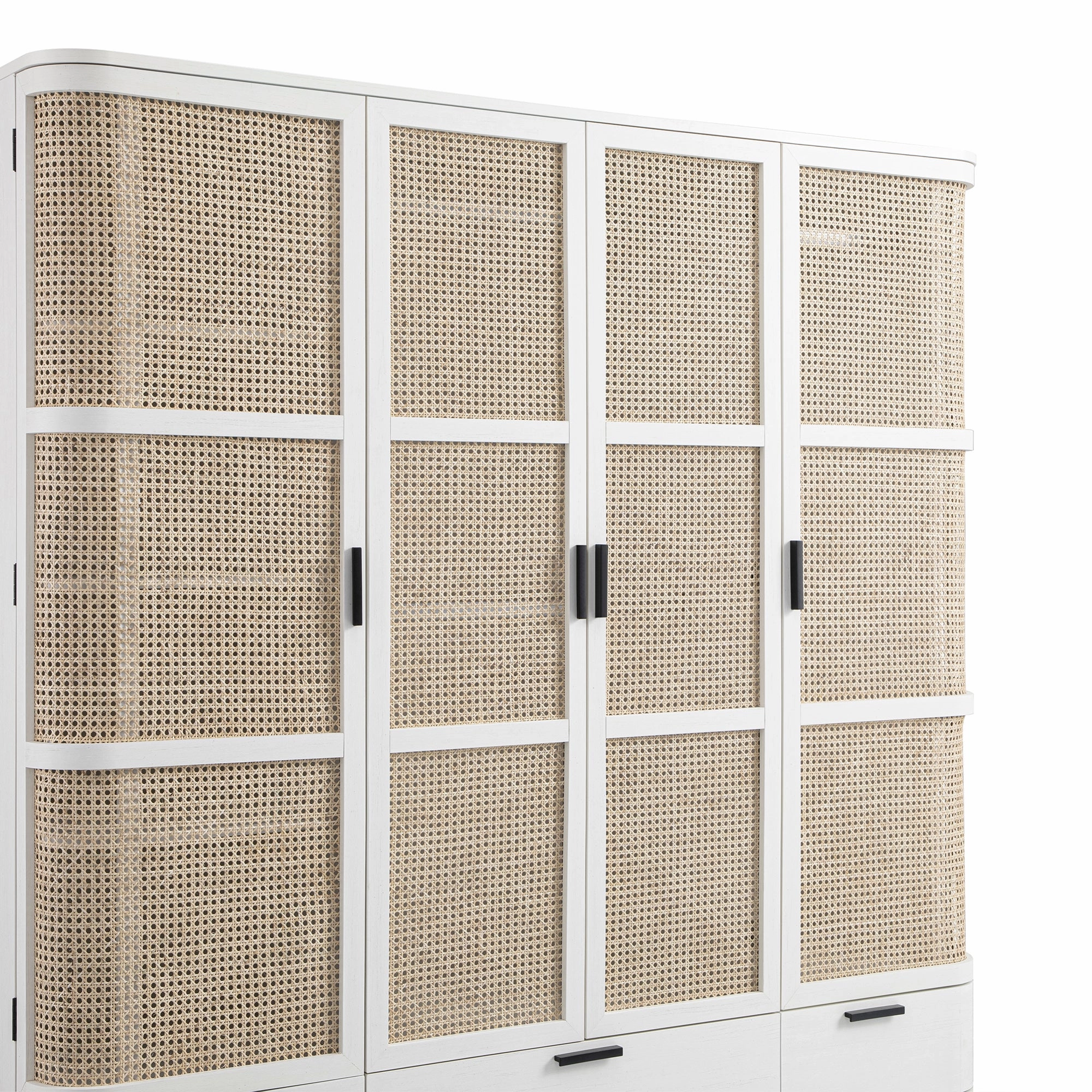 Izzy Curved Rattan 4-Door Wardrobe, White