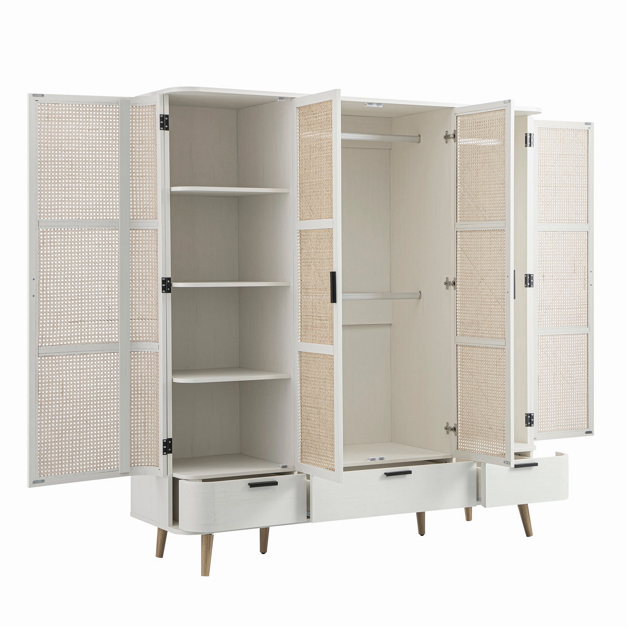 Izzy Curved Rattan 4-Door Wardrobe, White