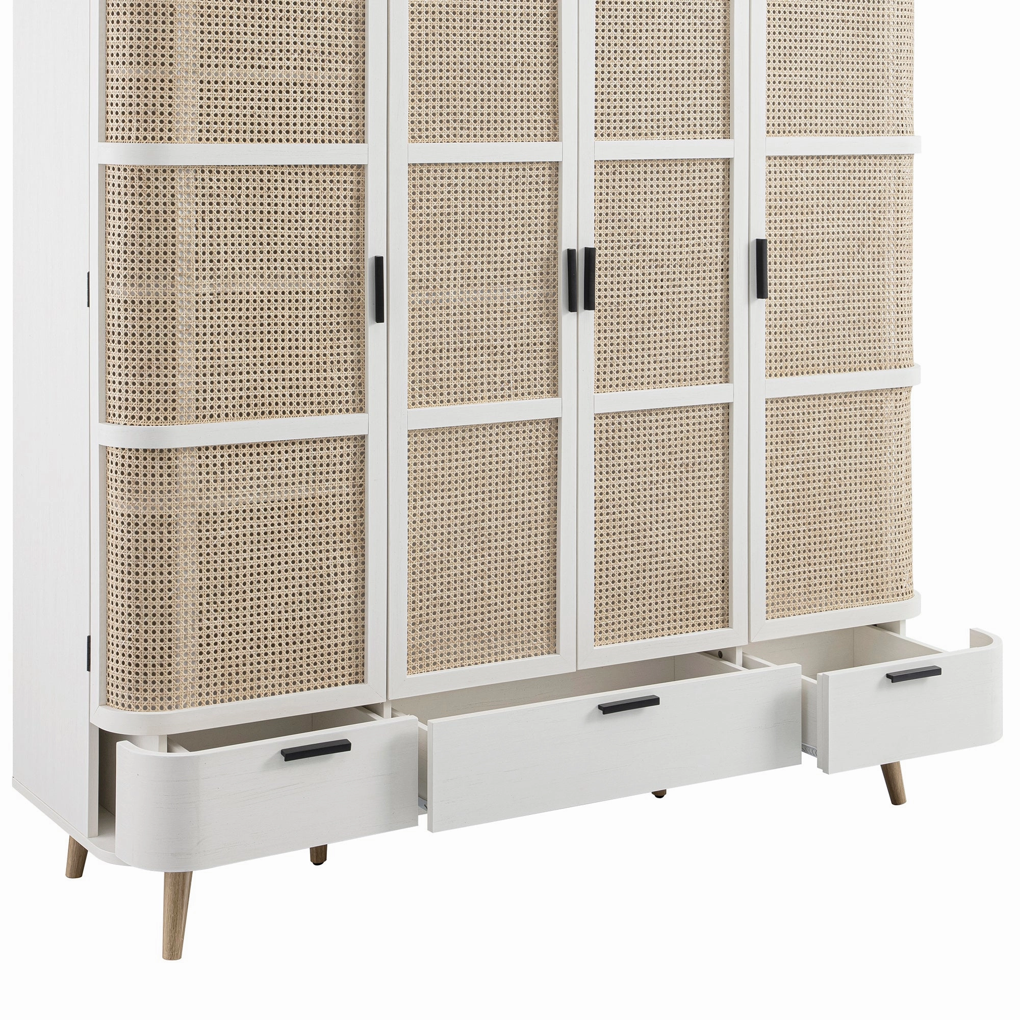 Izzy Curved Rattan 4-Door Wardrobe, White