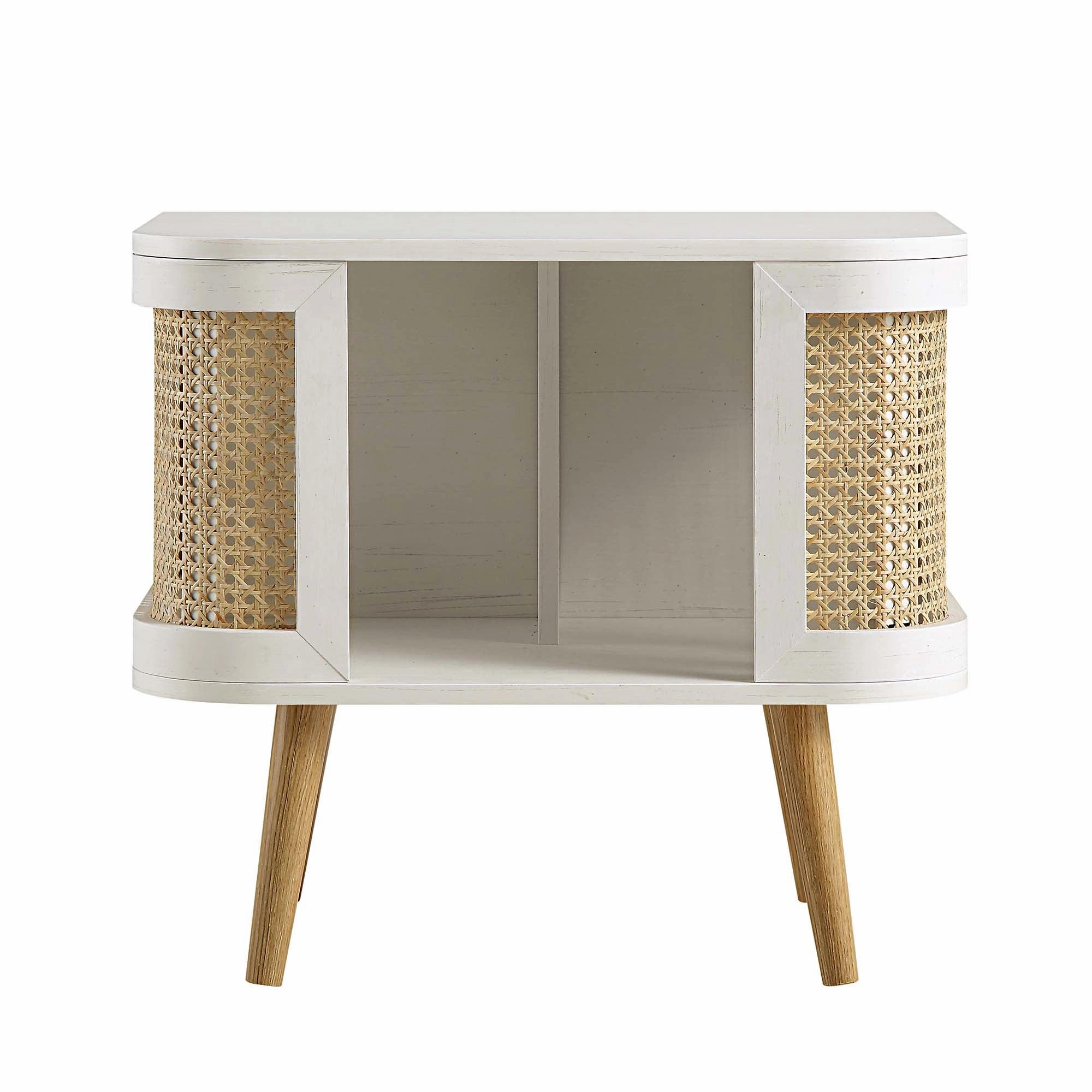 Izzy Curved Rattan Bedside Table, White