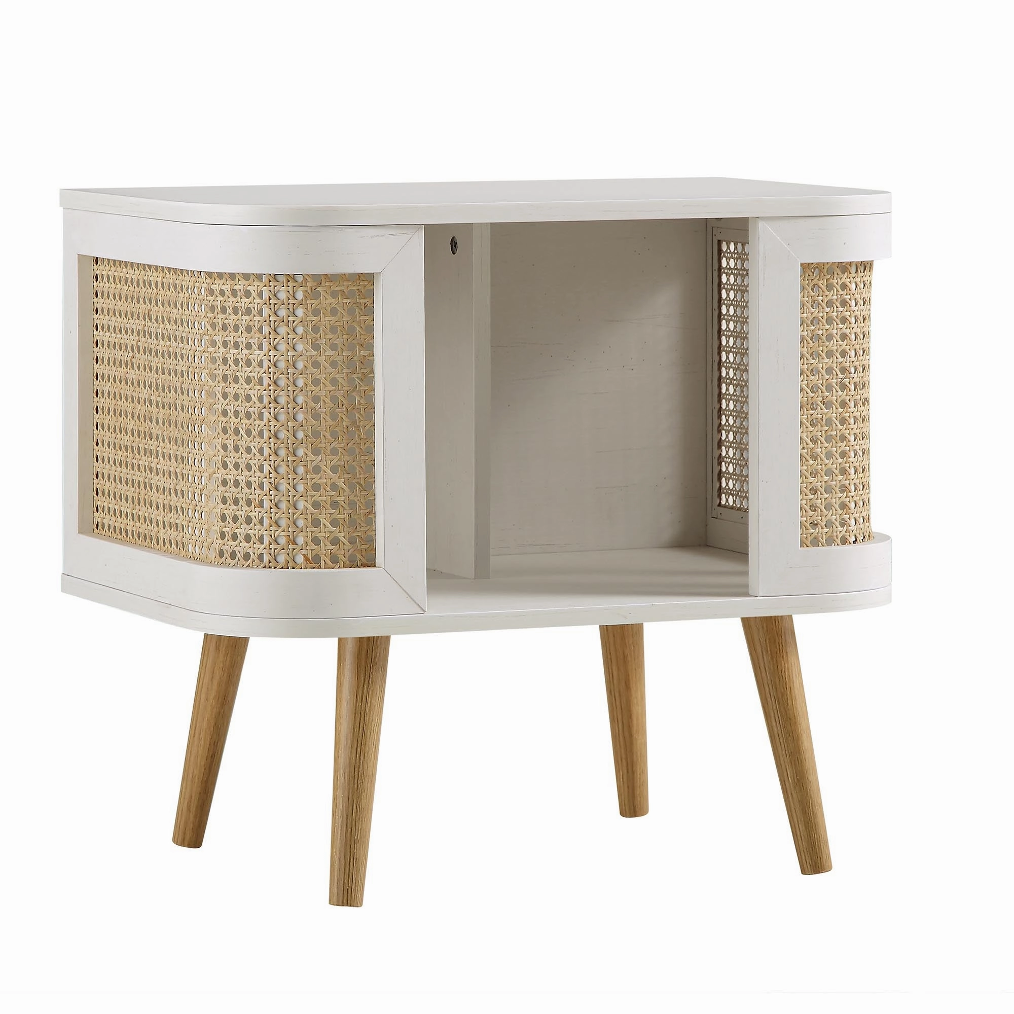 Izzy Curved Rattan Bedside Table, White