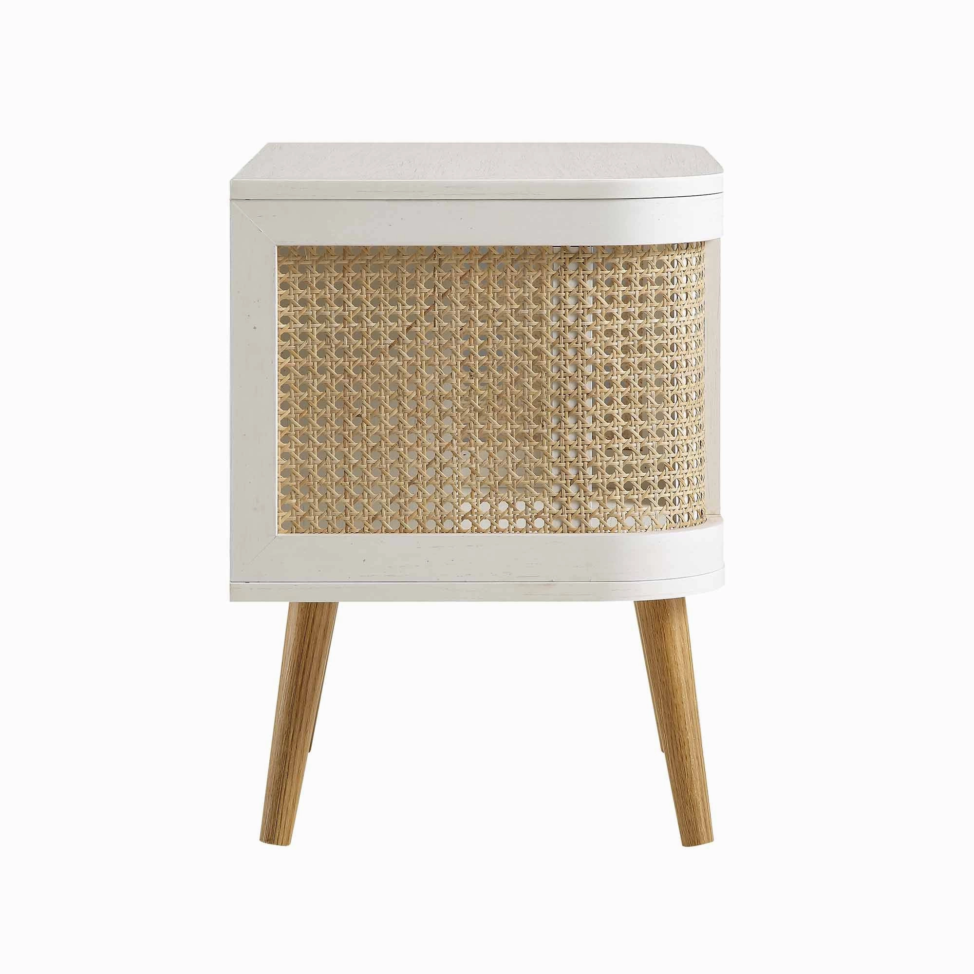 Izzy Curved Rattan Bedside Table, White