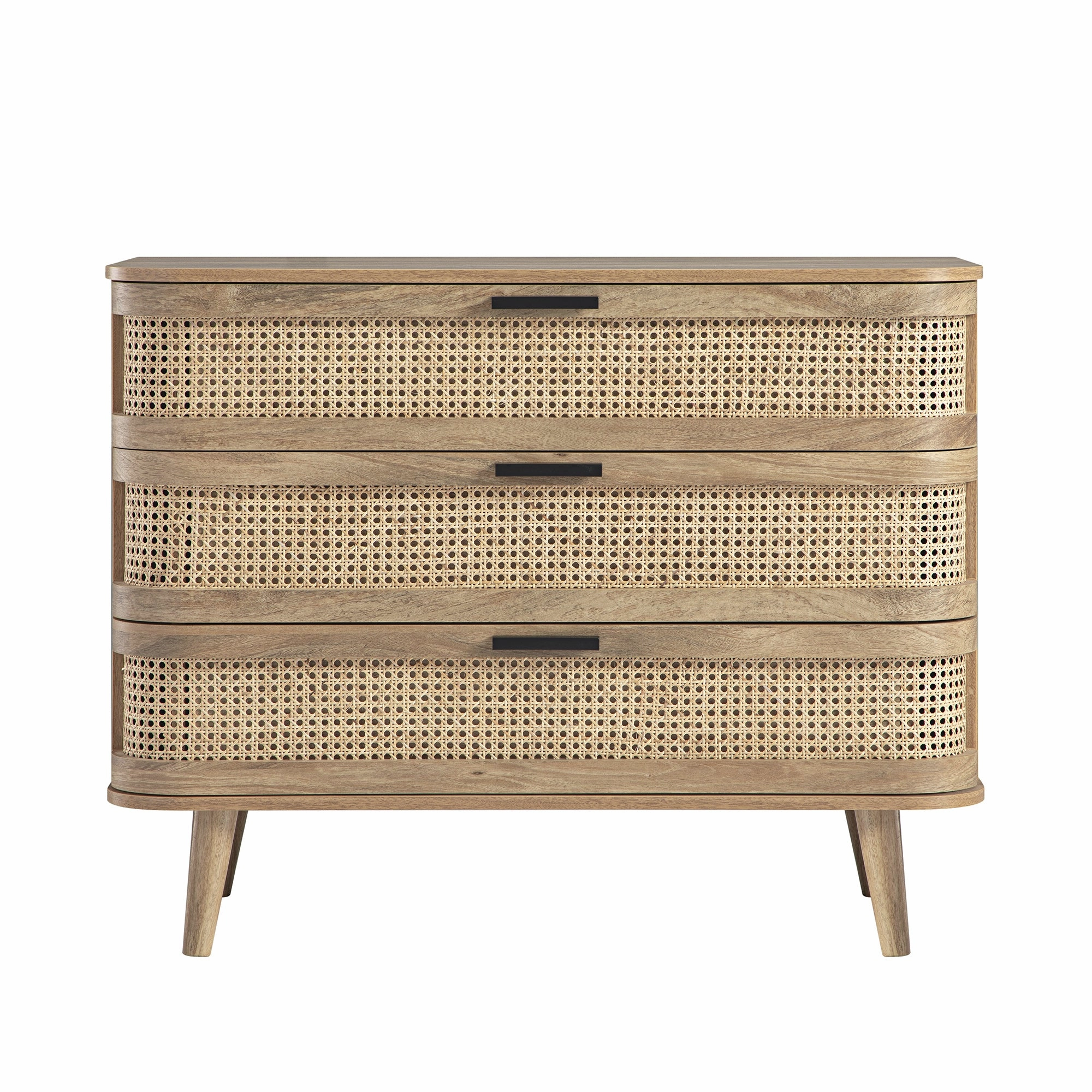 Izzy Curved Rattan Chest of 3 Drawers, Natural