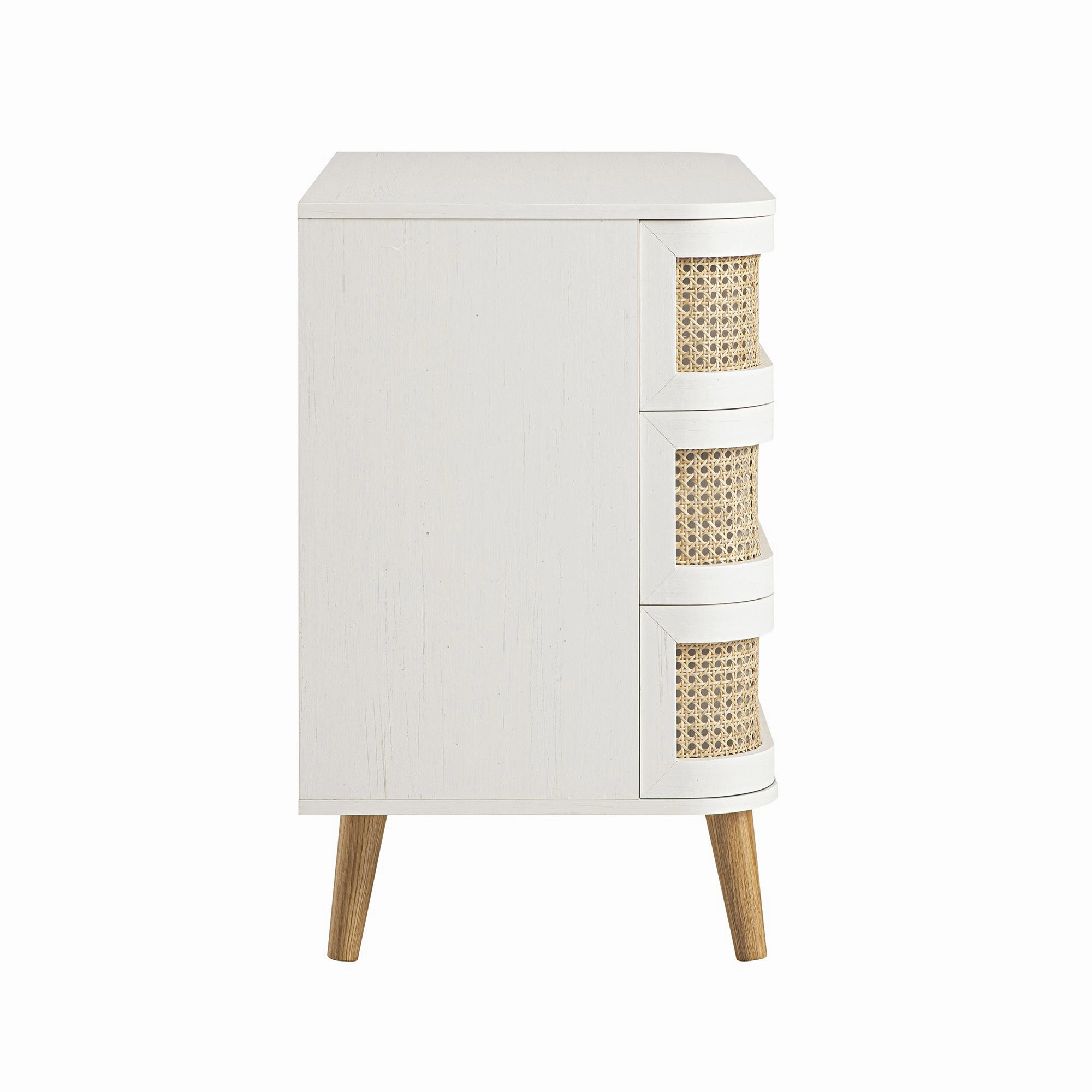 Izzy Curved Rattan Chest of 3 Drawers, White