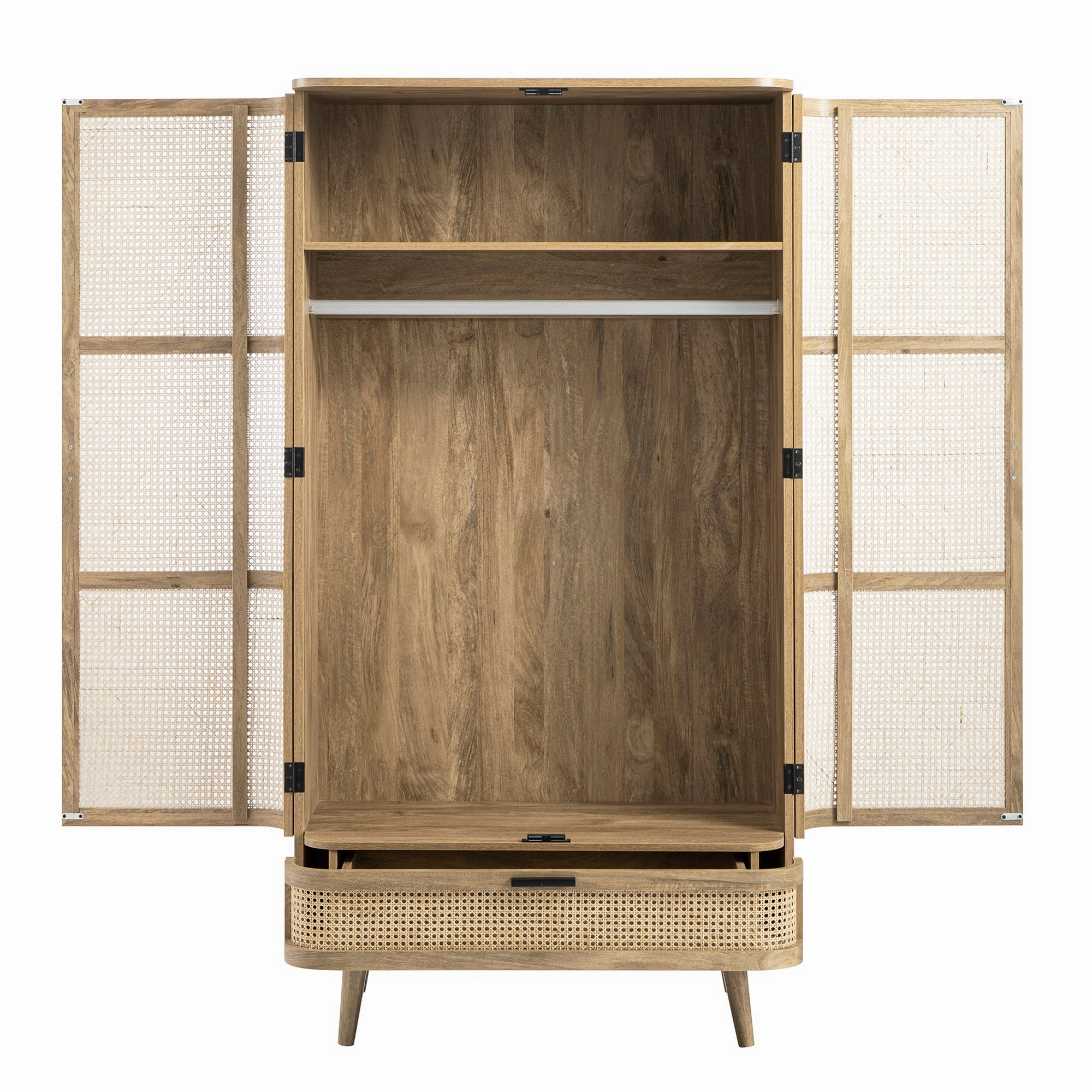 Izzy Curved Rattan Double Wardrobe, Natural