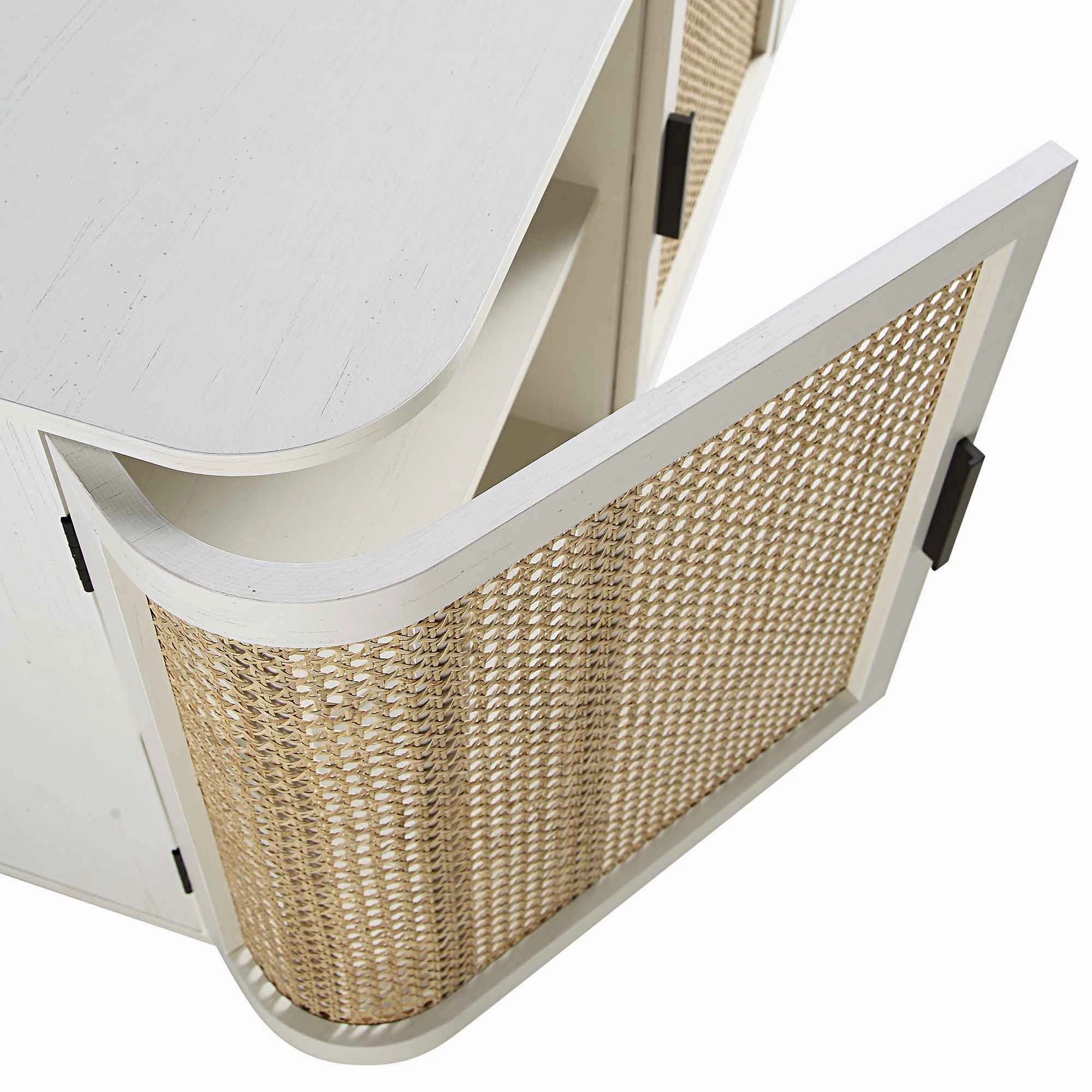 Izzy Curved Rattan Large 3-Door Sideboard, White