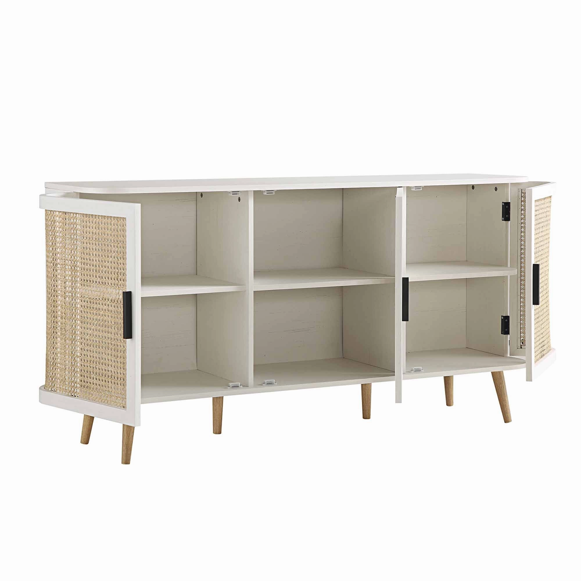 Izzy Curved Rattan Large 3-Door Sideboard, White