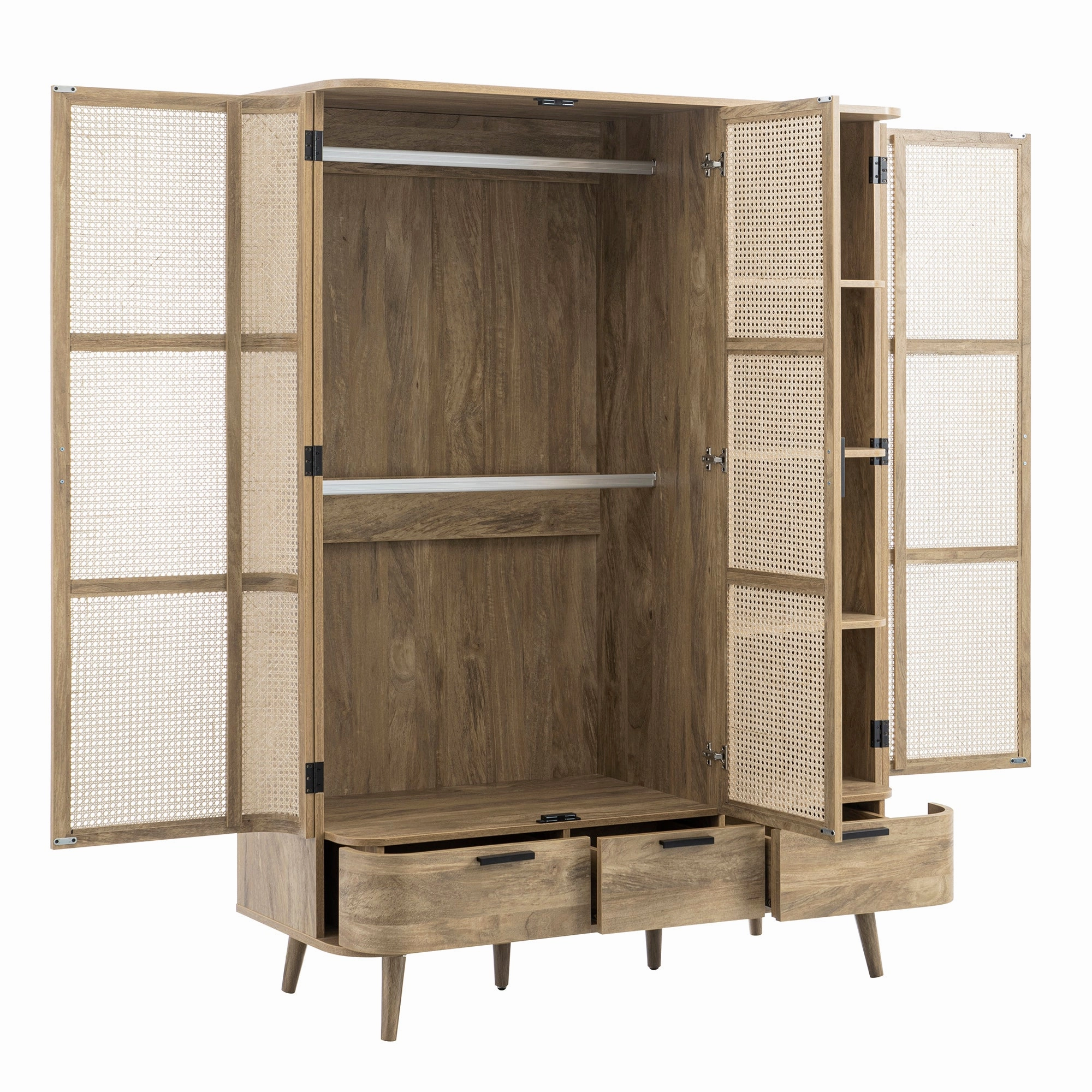 Izzy Curved Rattan Triple Wardrobe, Natural