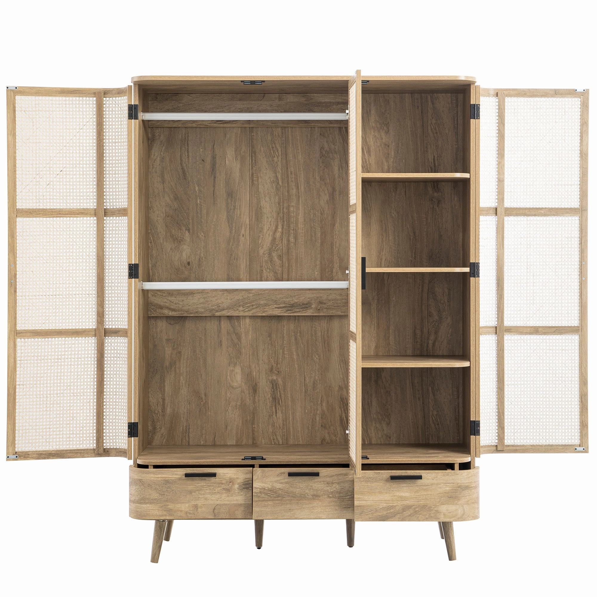 Izzy Curved Rattan Triple Wardrobe, Natural
