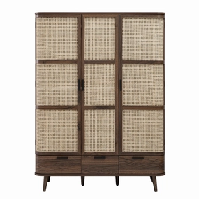 Izzy Curved Rattan Triple Wardrobe, Walnut