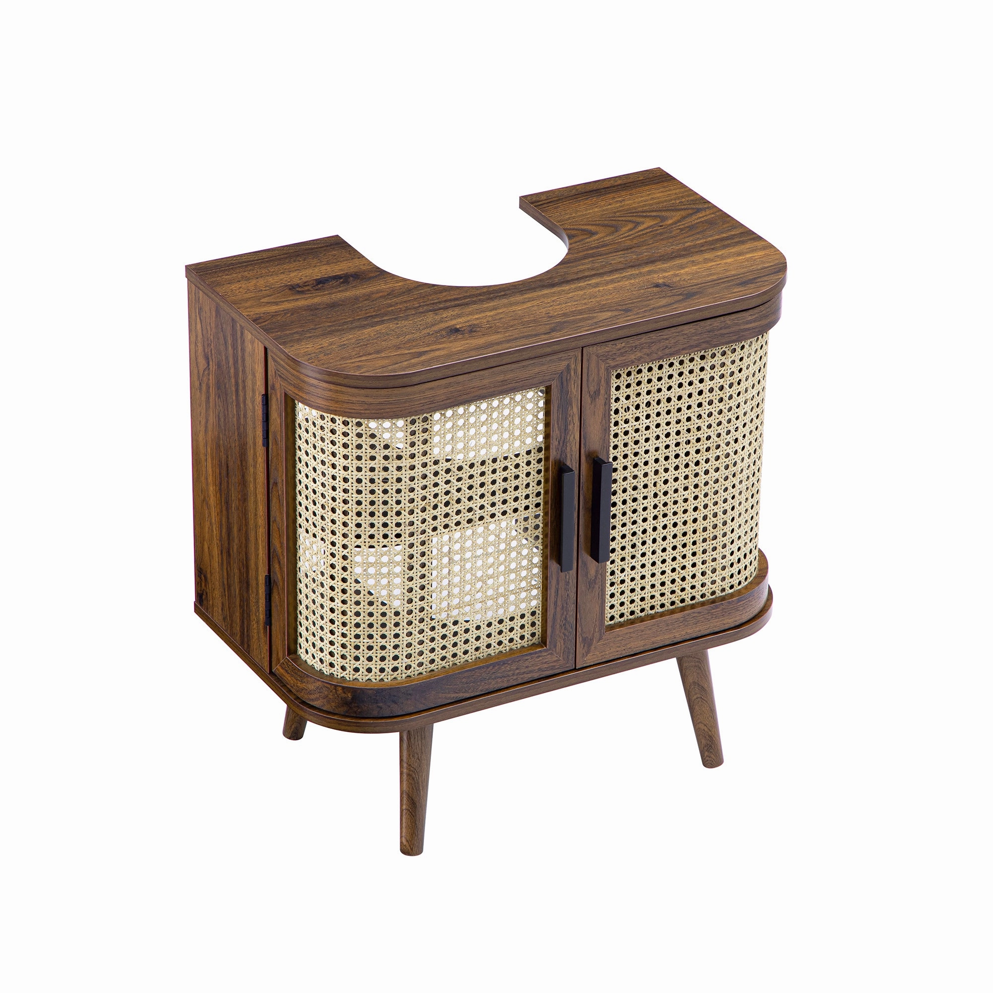 Izzy Curved Rattan Undersink Unit, Walnut