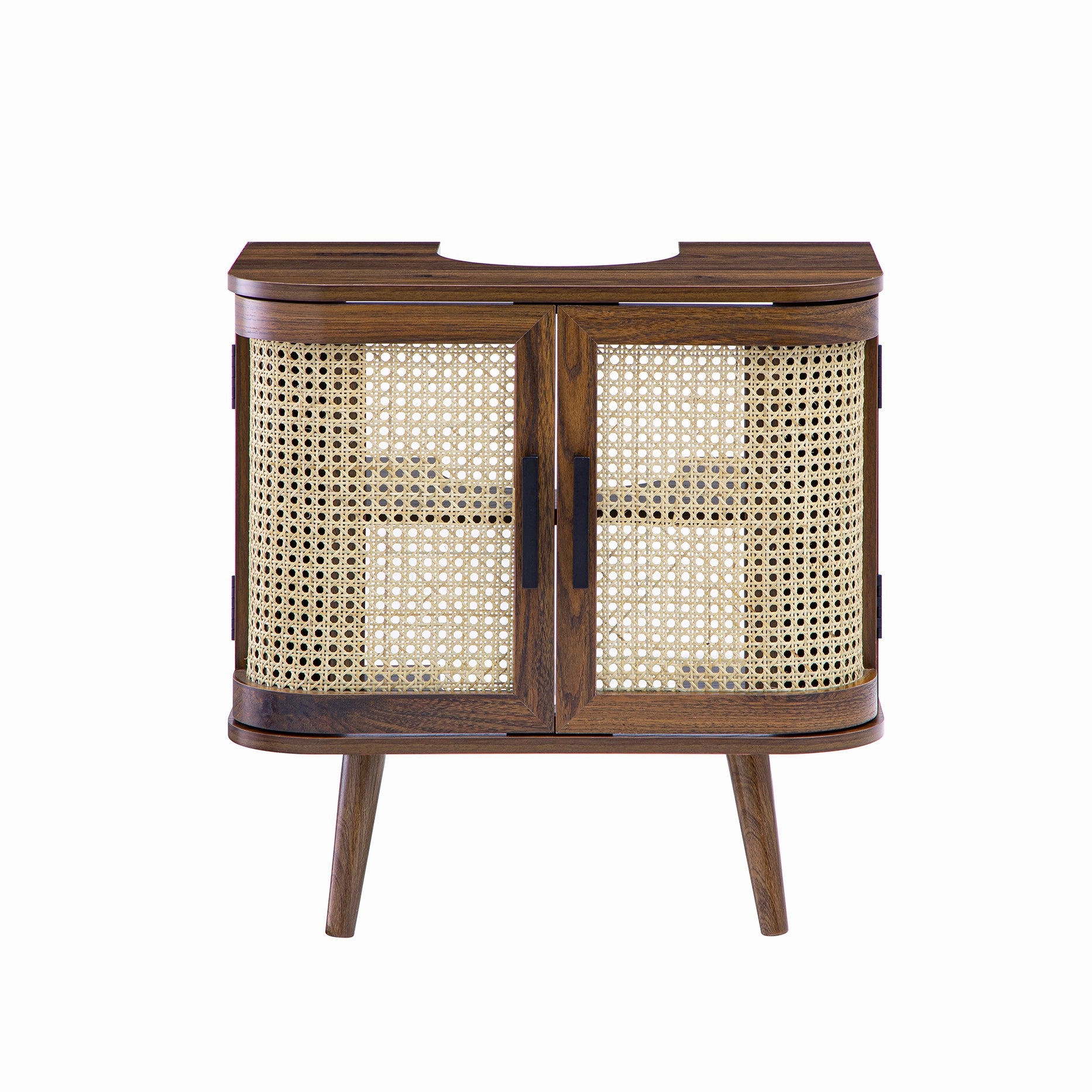 Izzy Curved Rattan Undersink Unit, Walnut