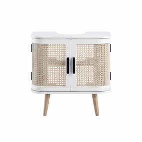 Izzy Curved Rattan Undersink Unit, White