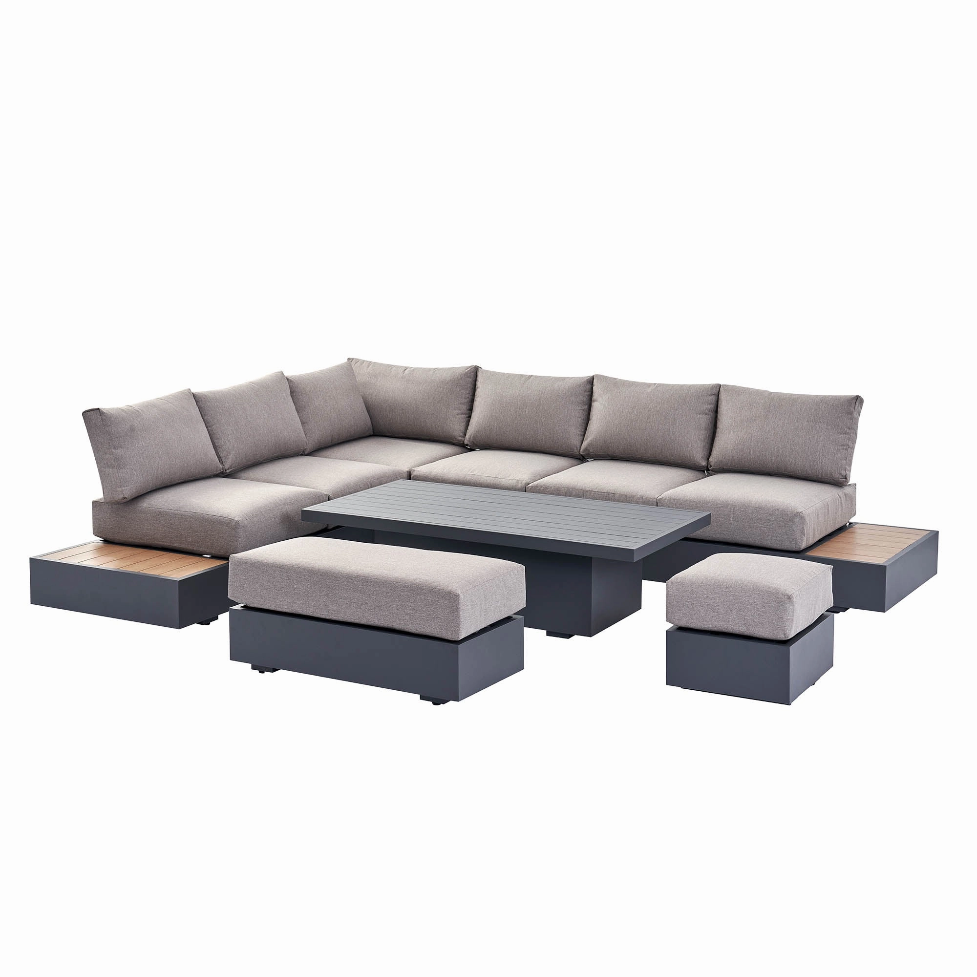 Jardin Aluminium Large Corner Casual Dining Set with Rising Table, Granite