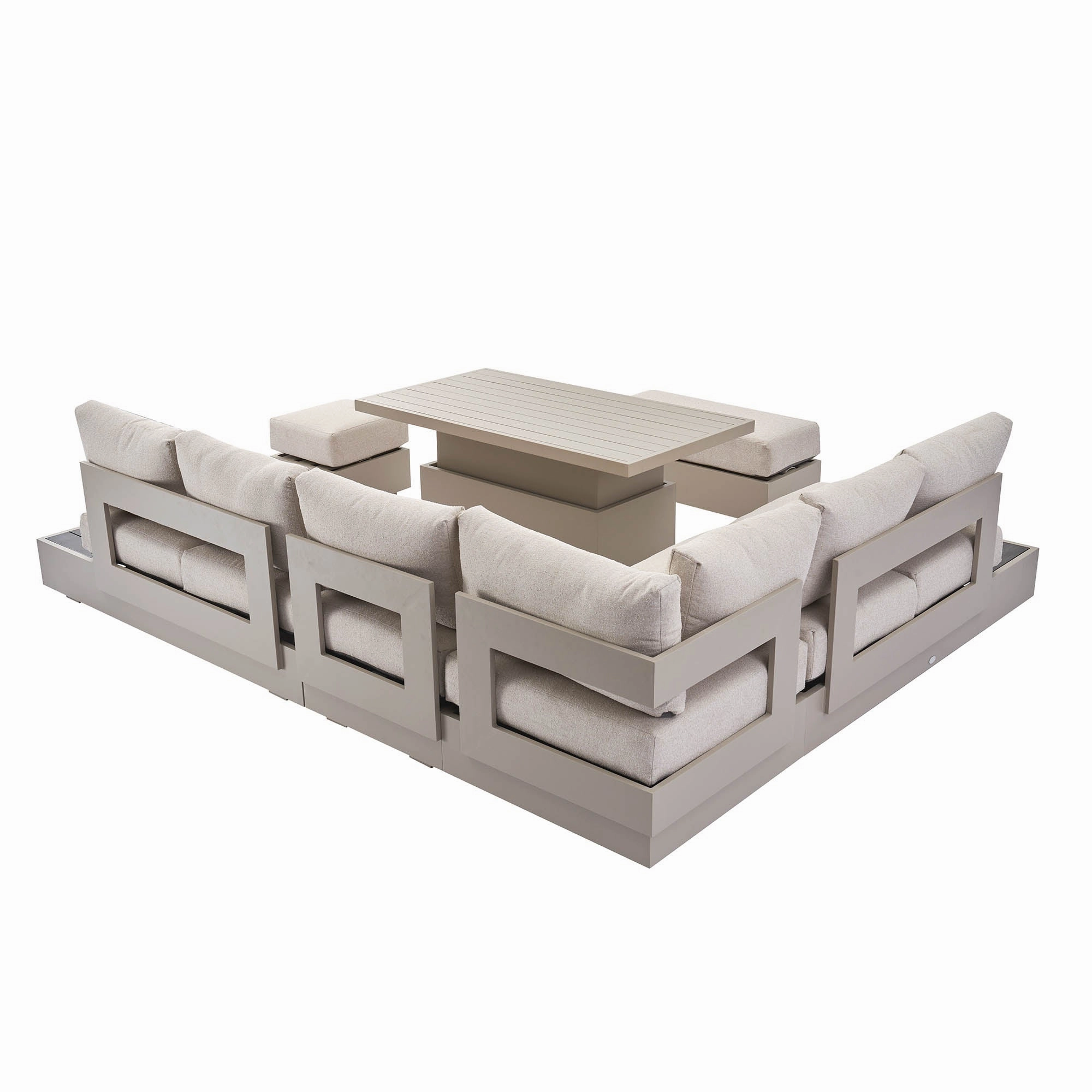 Jardin Aluminium Large Corner Casual Dining Set with Rising Table, Pumice