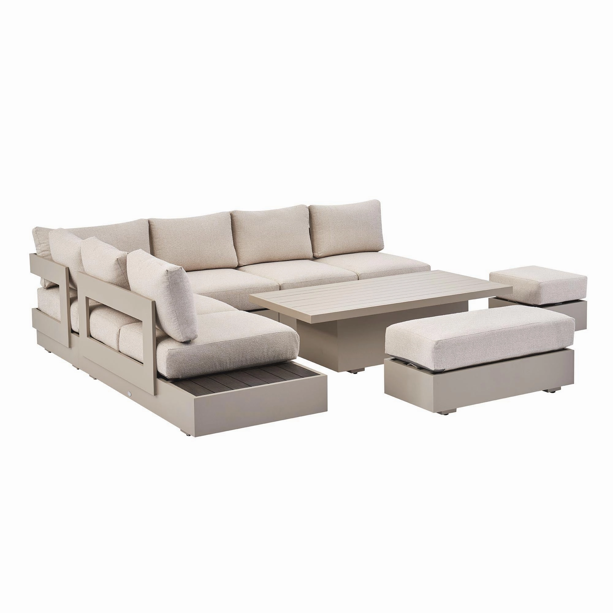 Jardin Aluminium Large Corner Casual Dining Set with Rising Table, Pumice