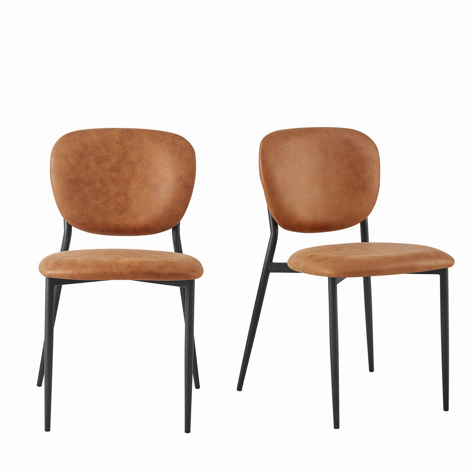 Kelmarsh Set of 2 Cognac Colour Vegan Leather Upholstered Dining Chairs