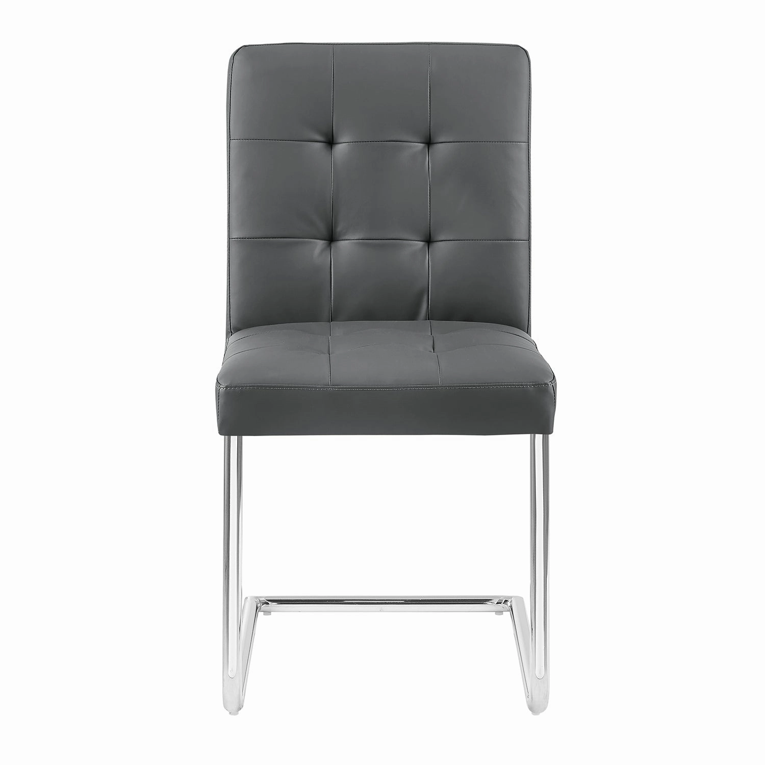 Keyston Set of 2 Dark Grey PU Leather Upholstered Dining Chairs with Chrome Legs