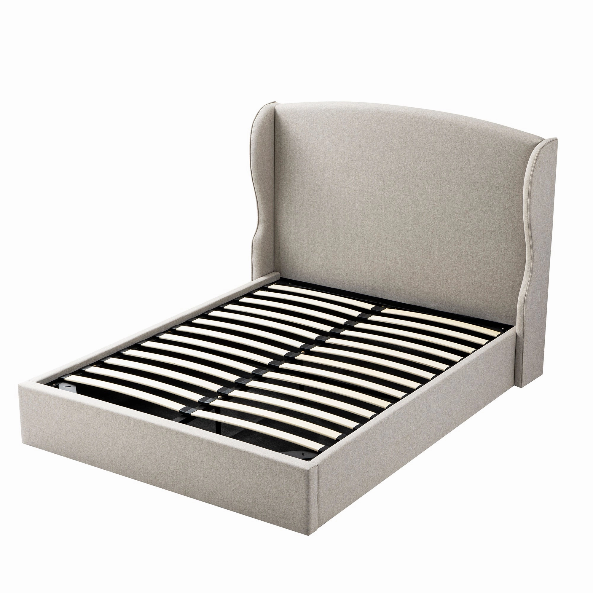 Kimberly Winged Upholstered Storage Bed, Sand Fabric