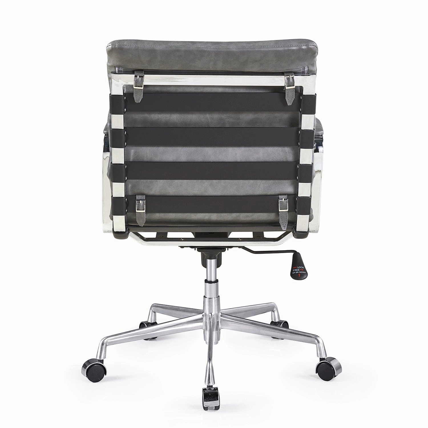 Kingston Vintage Effect Faux Leather Office Chair with Chrome Frame and Aluminium Base Grey