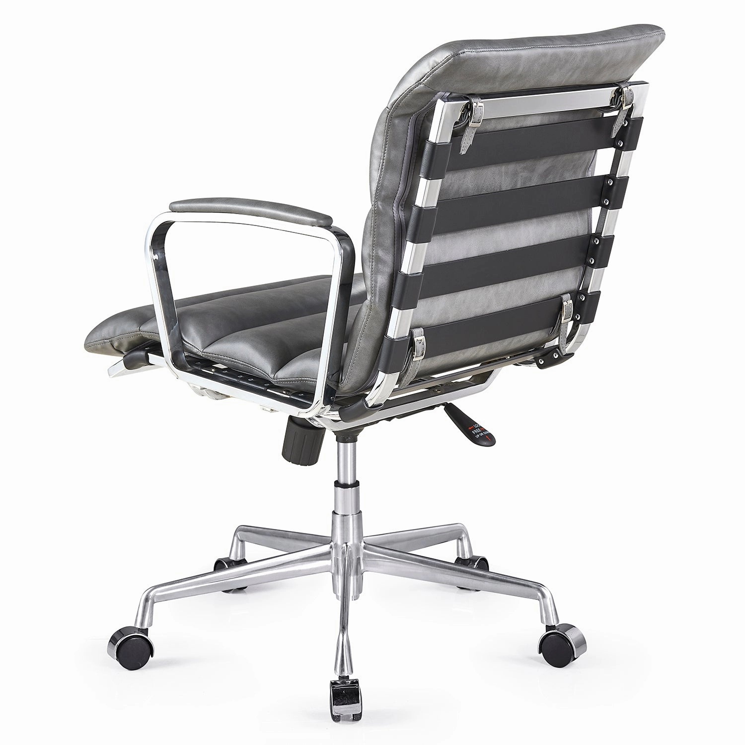 Kingston Vintage Effect Faux Leather Office Chair with Chrome Frame and Aluminium Base Grey