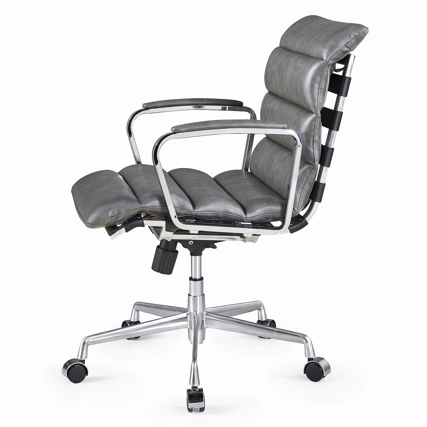 Kingston Vintage Effect Faux Leather Office Chair with Chrome Frame and Aluminium Base Grey