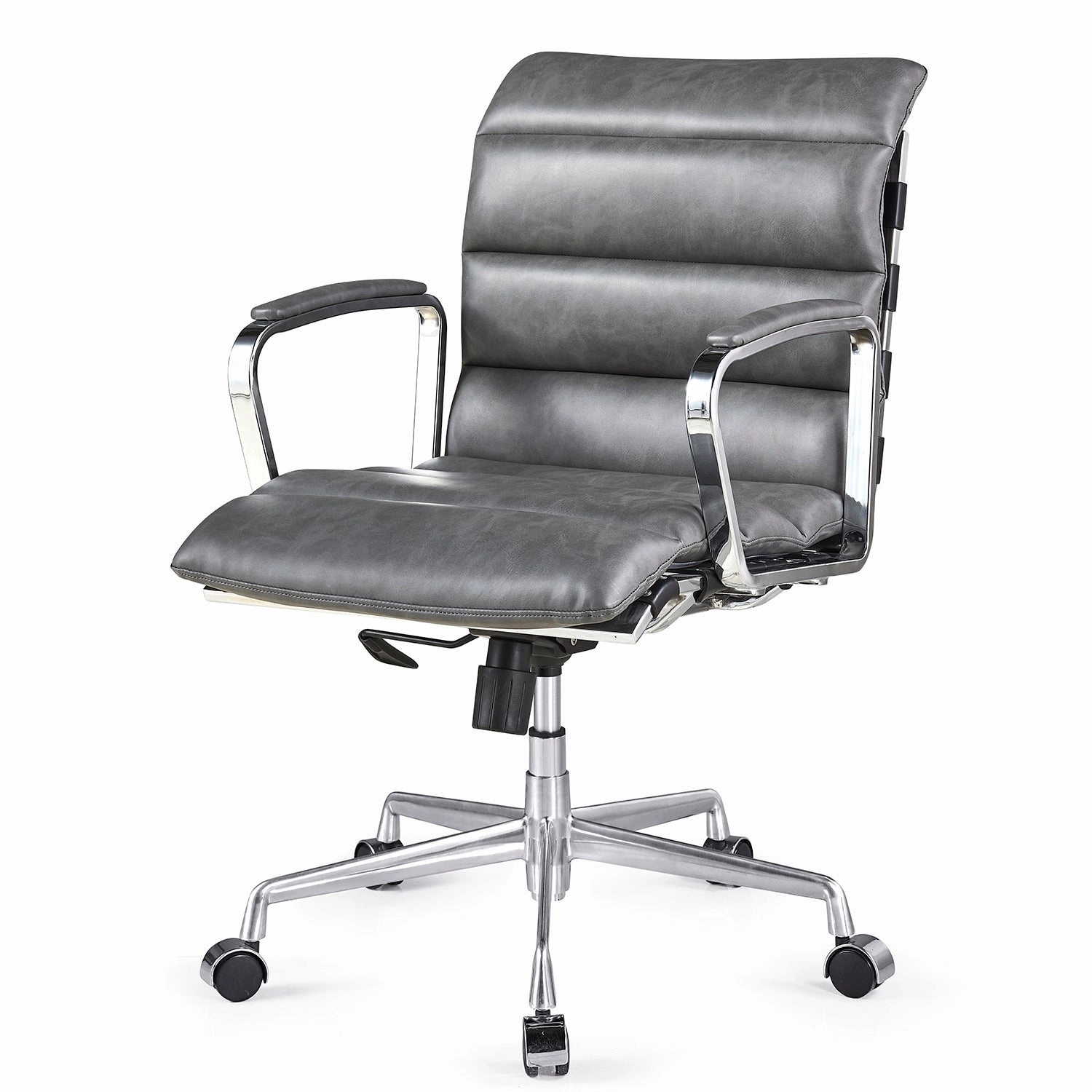 Kingston Vintage Effect Faux Leather Office Chair with Chrome Frame and Aluminium Base Grey