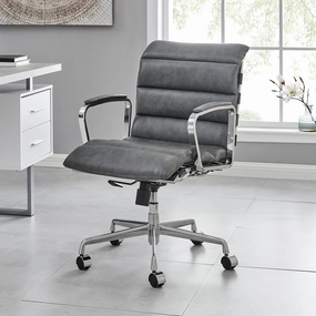 Kingston Vintage Effect Faux Leather Office Chair with Chrome Frame and Aluminium Base Grey