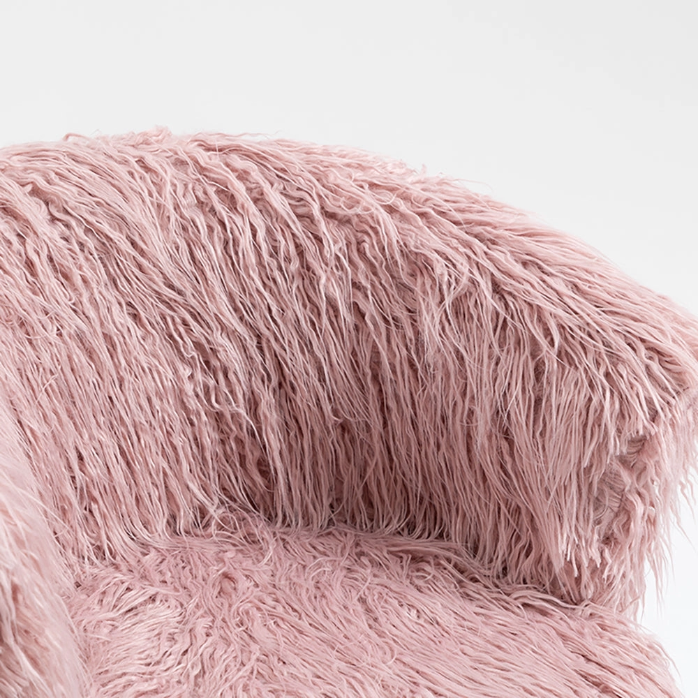 Kylie Plush Shaggy Faux Fur Swivel Chair, Pink
