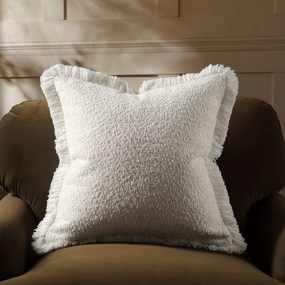 Kyra Cream White Boucl Fringed Cushion