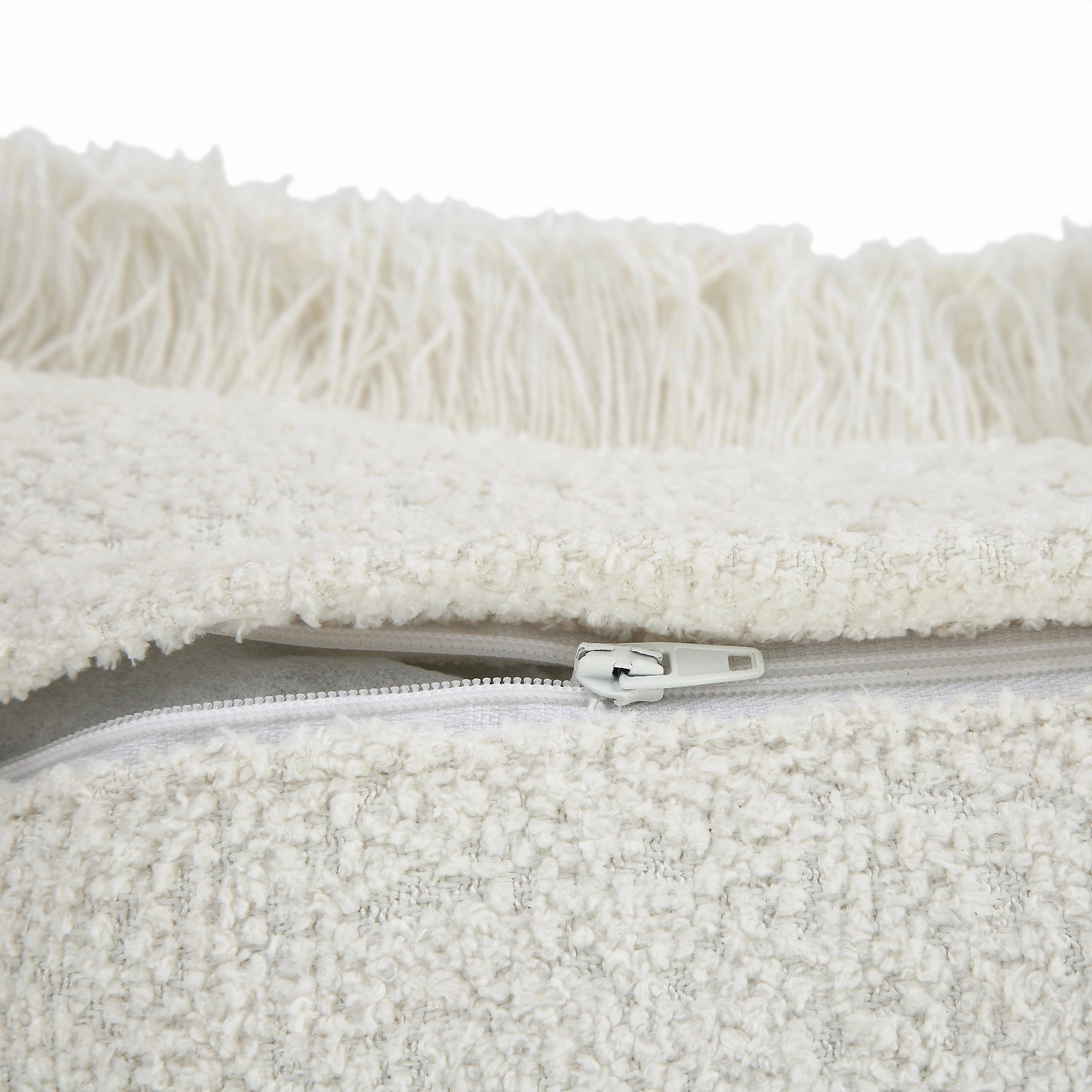 Kyra Cream White Boucl Fringed Cushion