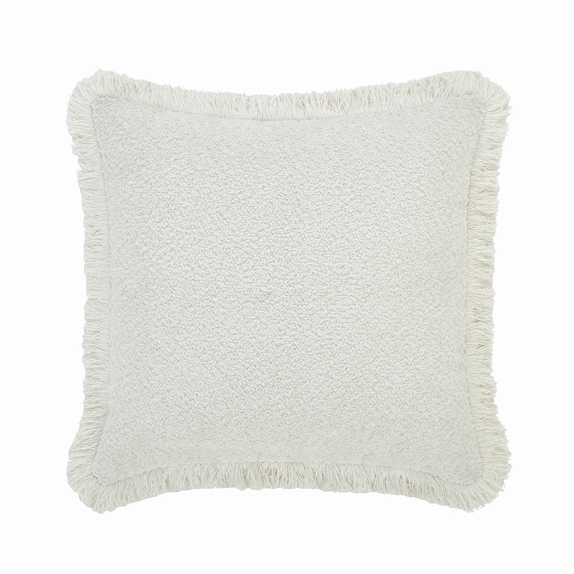 Kyra Cream White Boucl Fringed Cushion