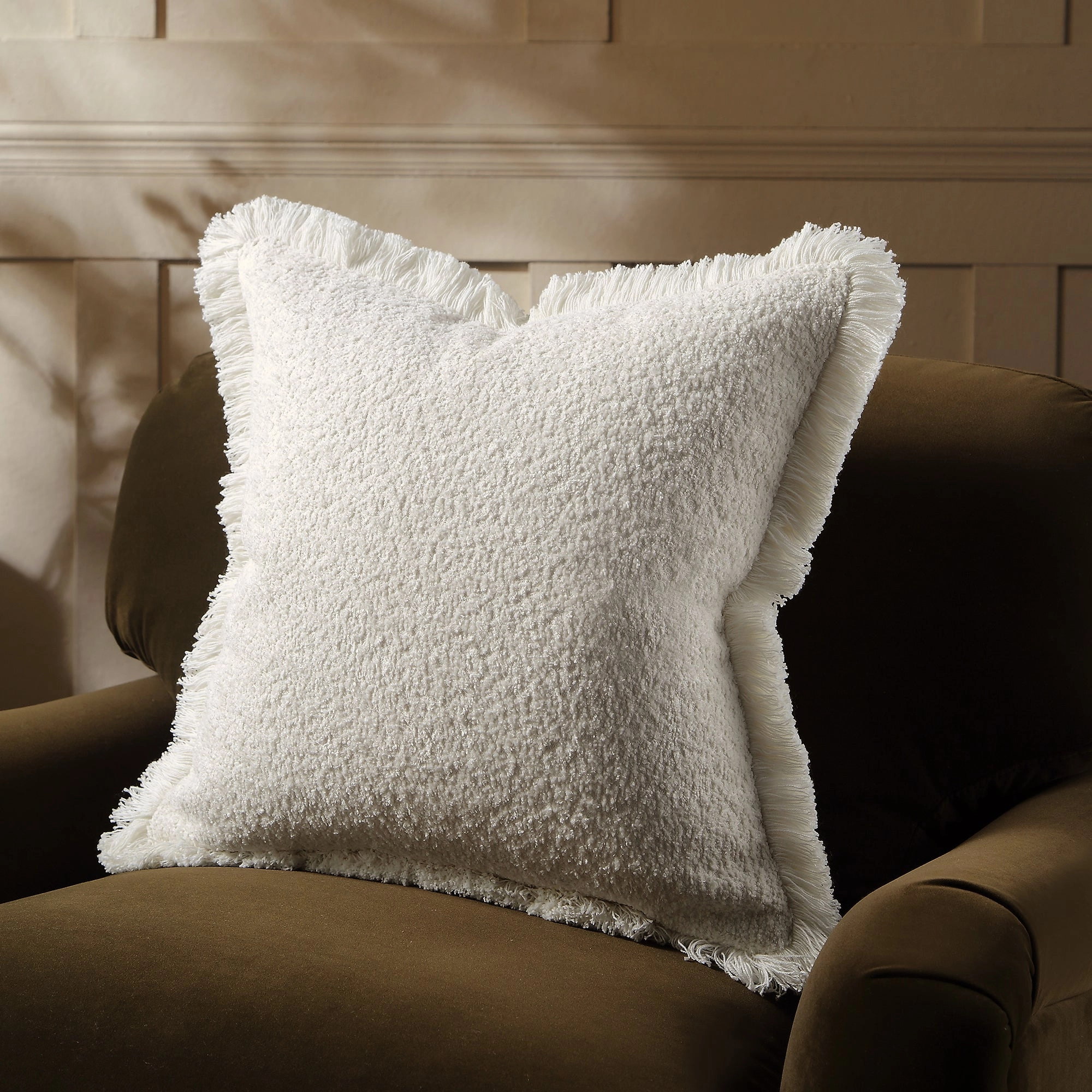 Kyra Cream White Boucl Fringed Cushion
