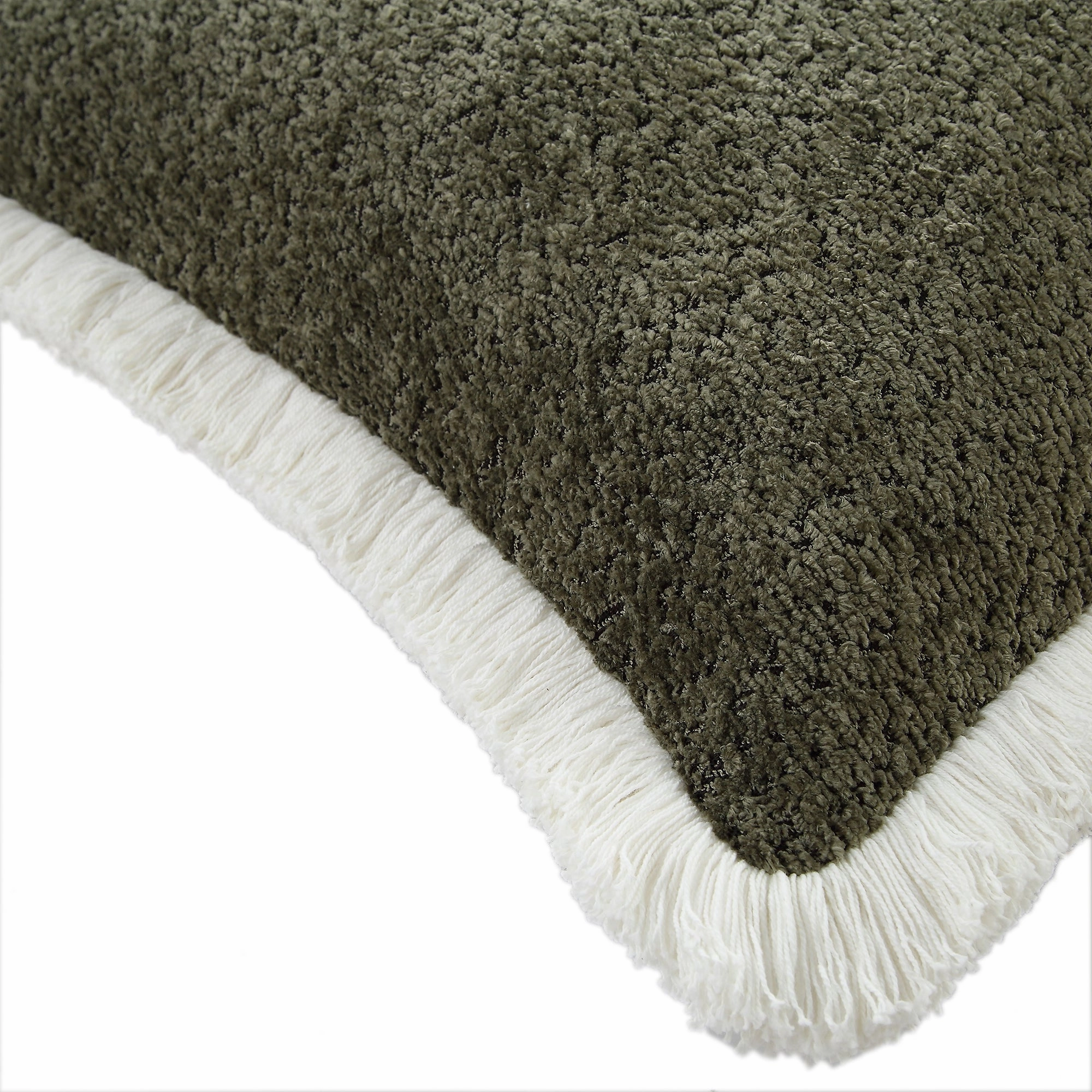 Kyra Forest Green Boucl Fringed Cushion