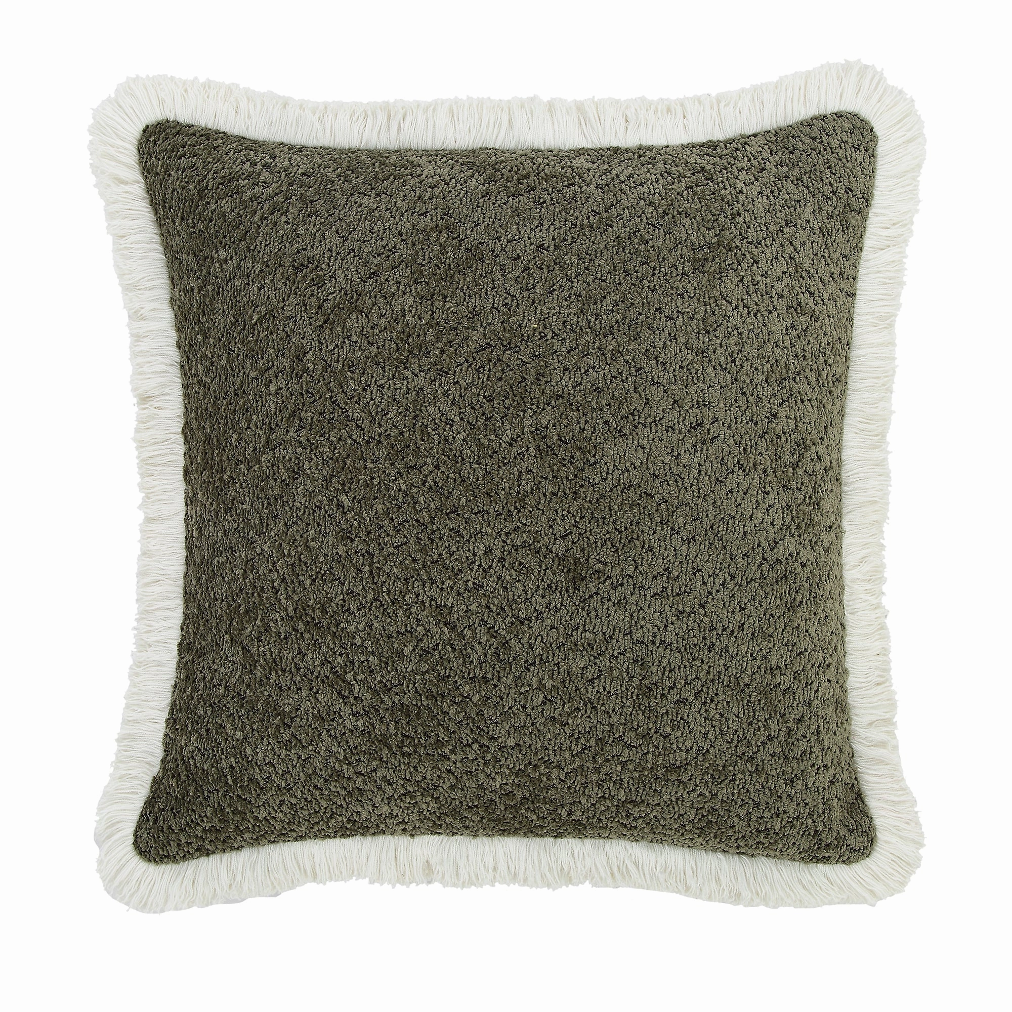 Kyra Forest Green Boucl Fringed Cushion